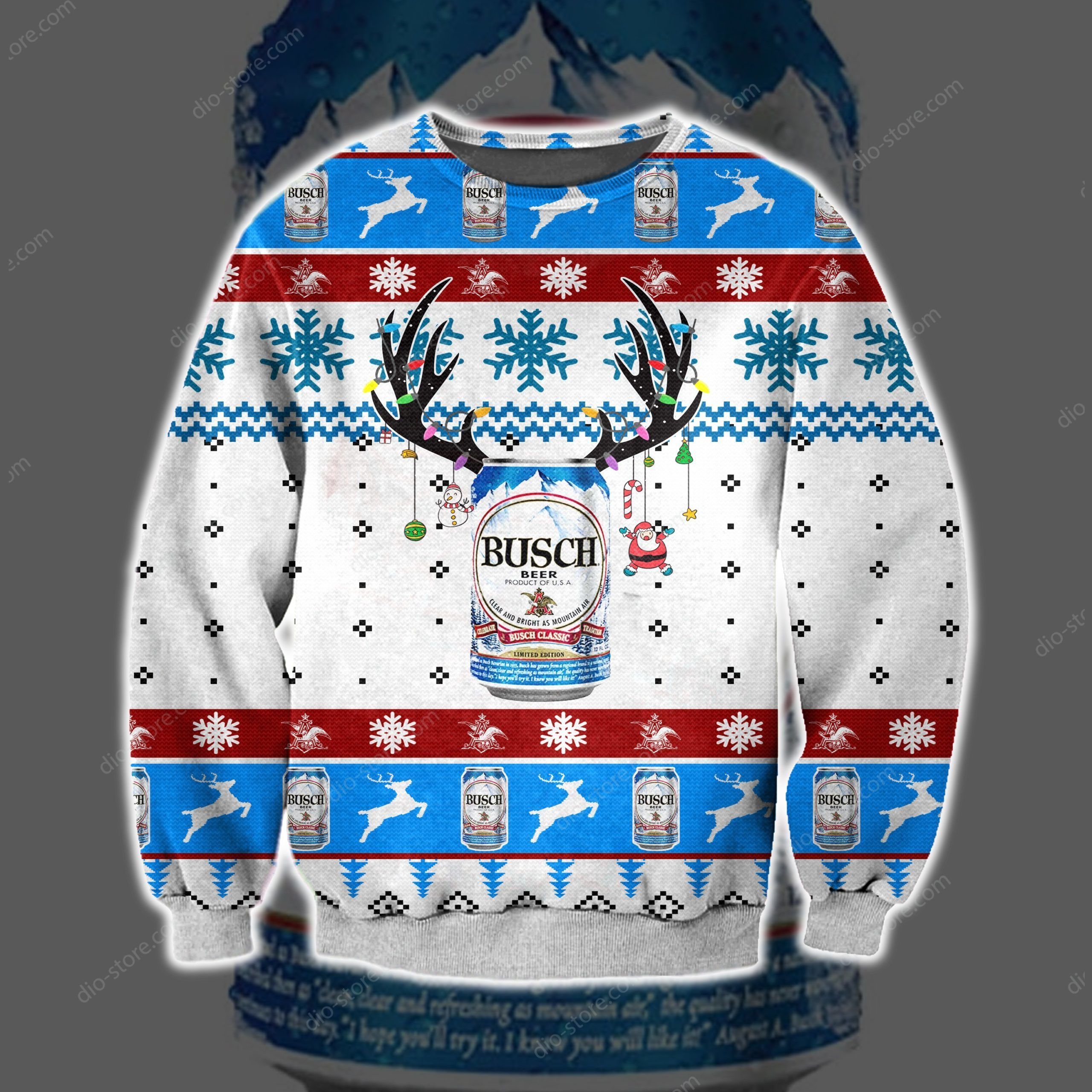 Busch Beer Knitting Pattern 3D Print Ugly Christmas Sweater
