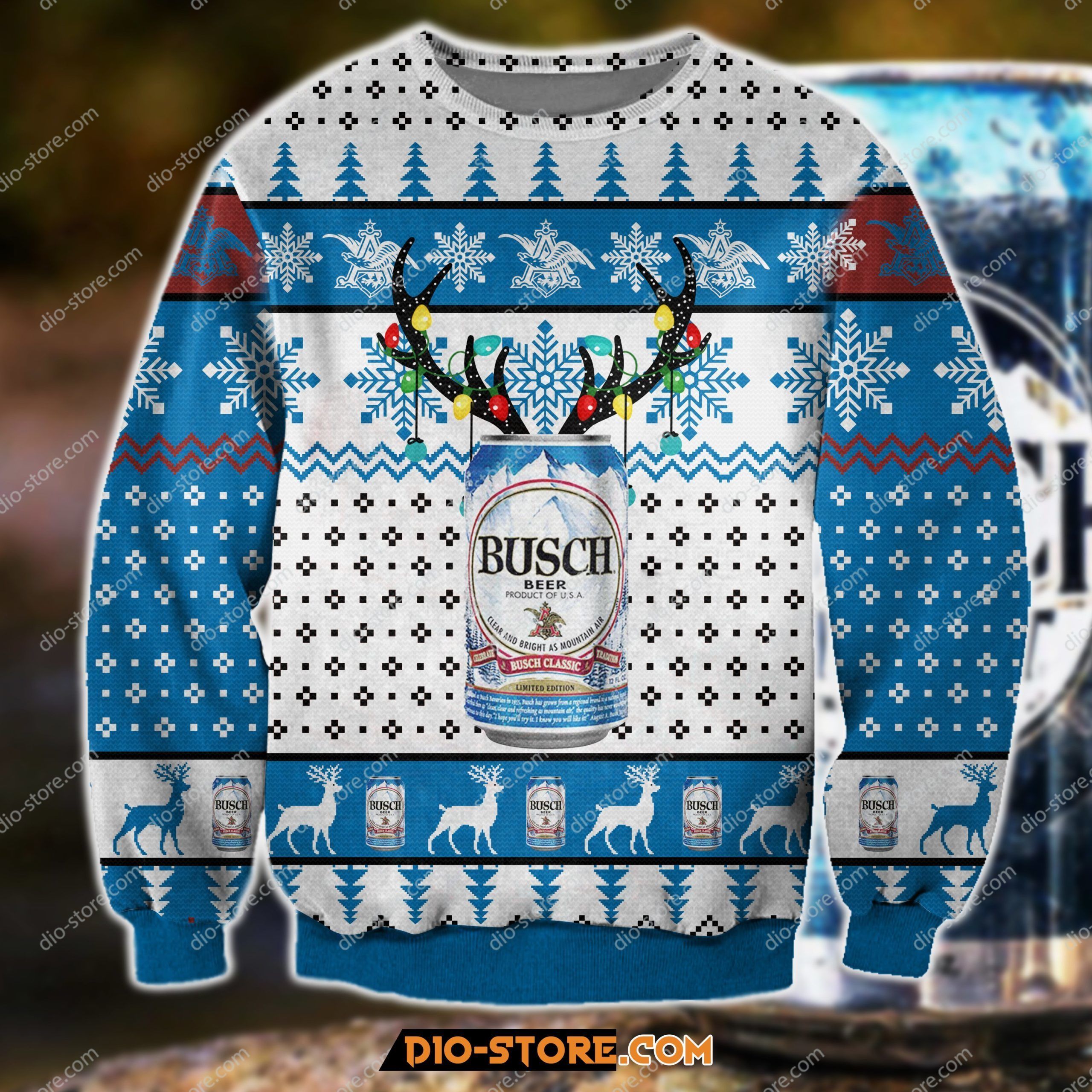 Busch Beer Knitting Pattern 3D Print Ugly Sweater