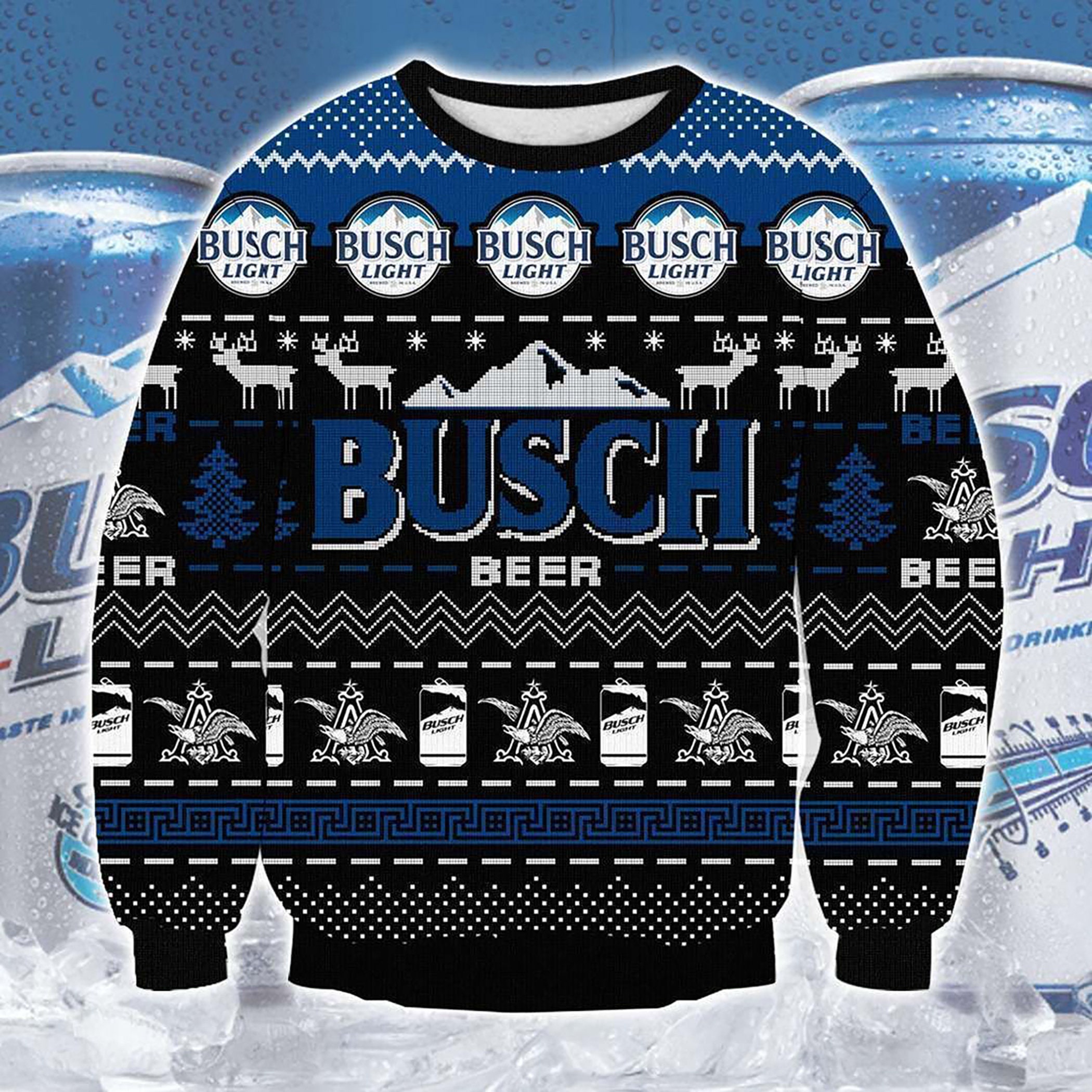 Busch Beer Print Ugly Christmas Sweater