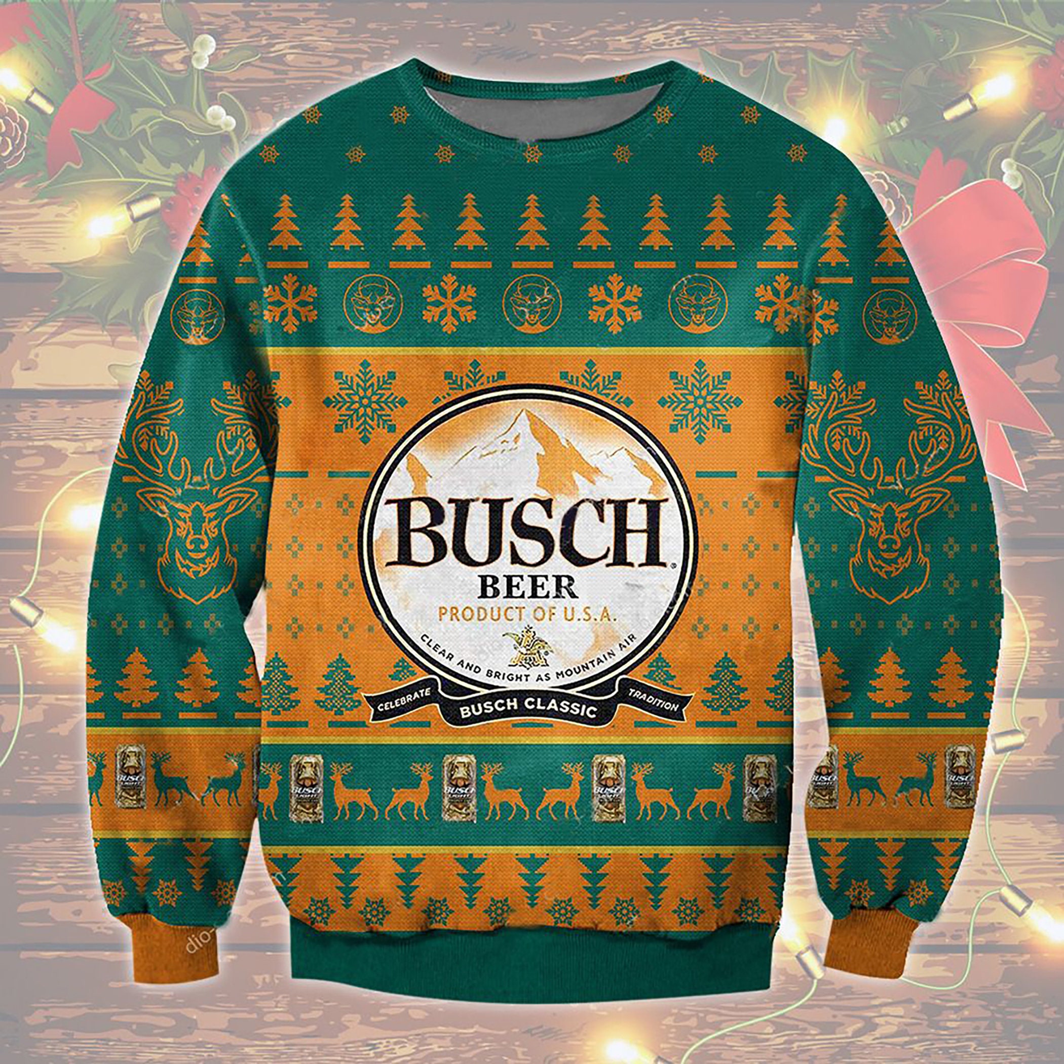 Busch Classic Beer Usa Ugly Christmas Sweater