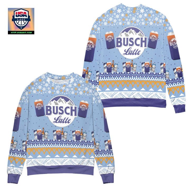 Busch Latte Logo Snowflake Pattern Ugly Christmas Sweater Blue