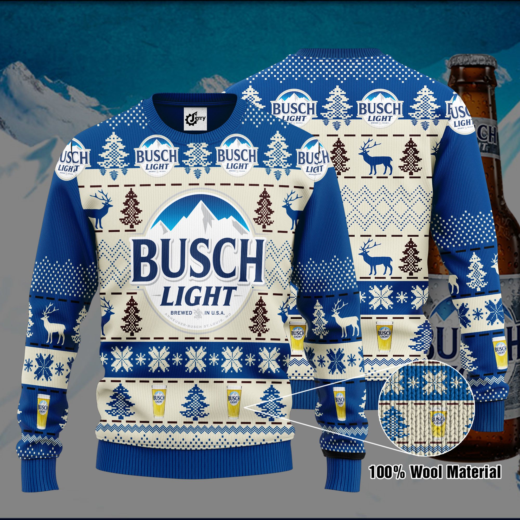 Busch Light 3D Print Ugly Christmas Sweater, Hoodie, Zip Hoodie, Bomber Jacket