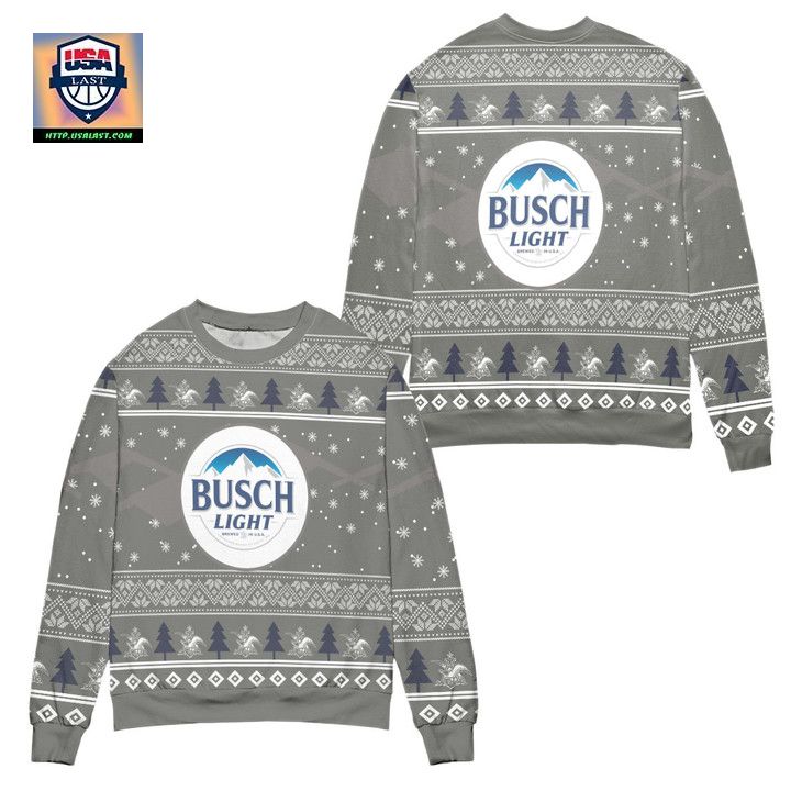 Busch Light Beer Pine Tree Snowflake Ugly Christmas Sweater Gray