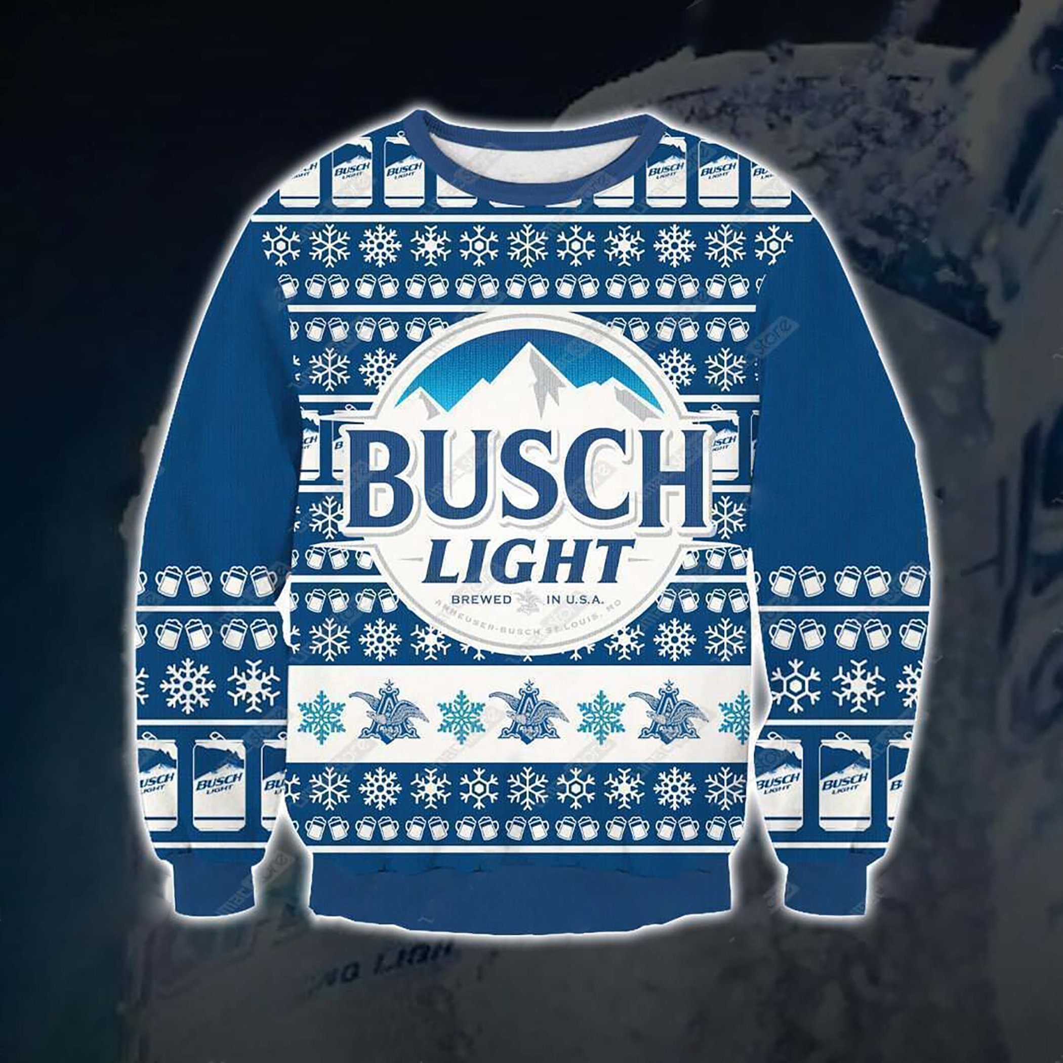 Busch Light Beer Print Ugly Christmas Sweater