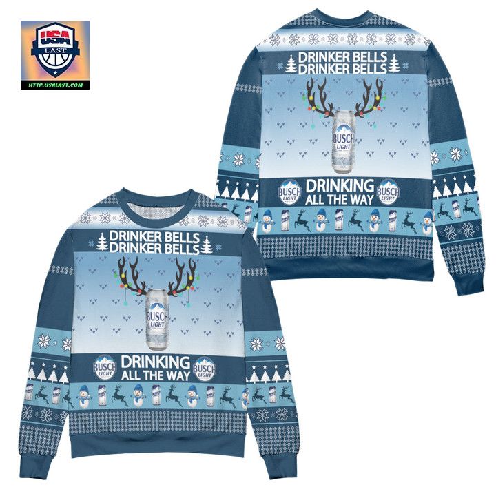 Busch Light Drinker Bells Drinking All The Way Ugly Christmas Sweater
