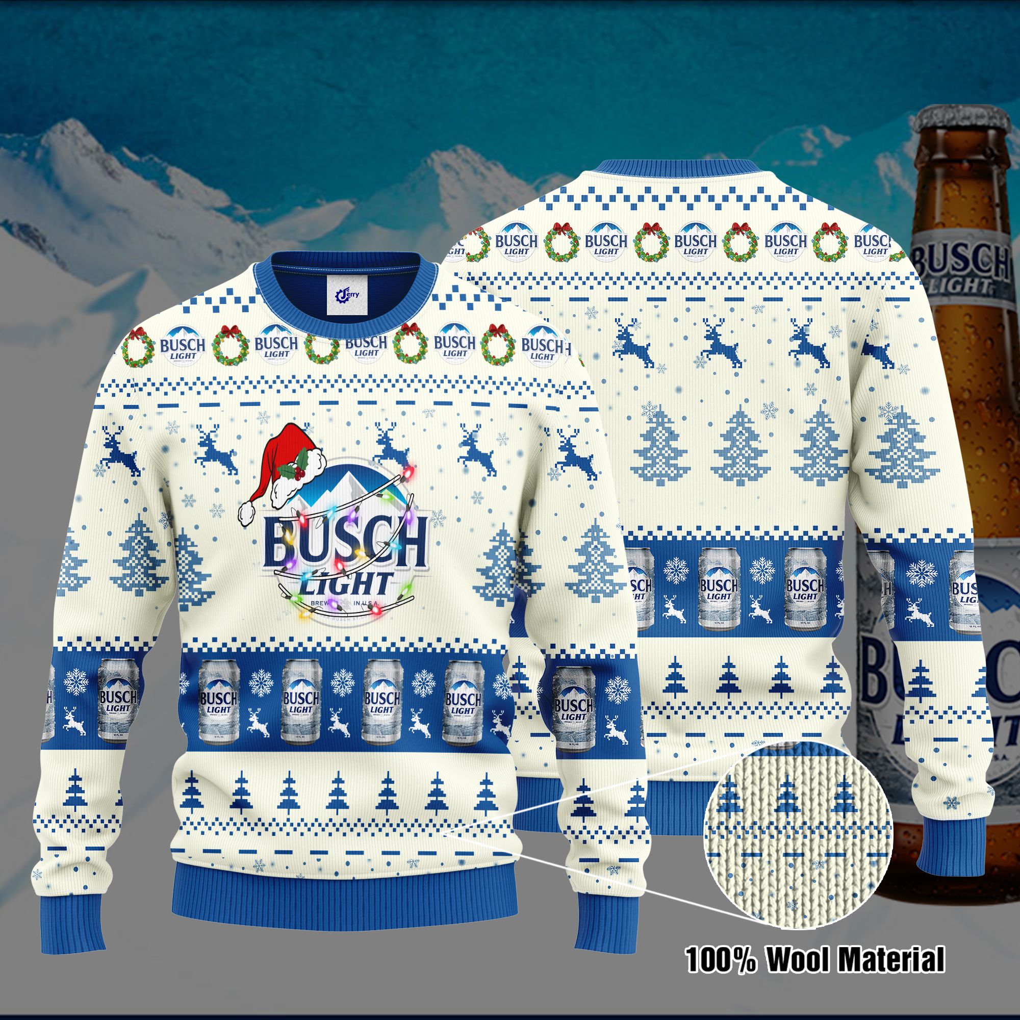 Busch Light Santa Hat Christmas Ugly Christmas Sweater, Hoodie, Zip Hoodie, Bomber Jacket