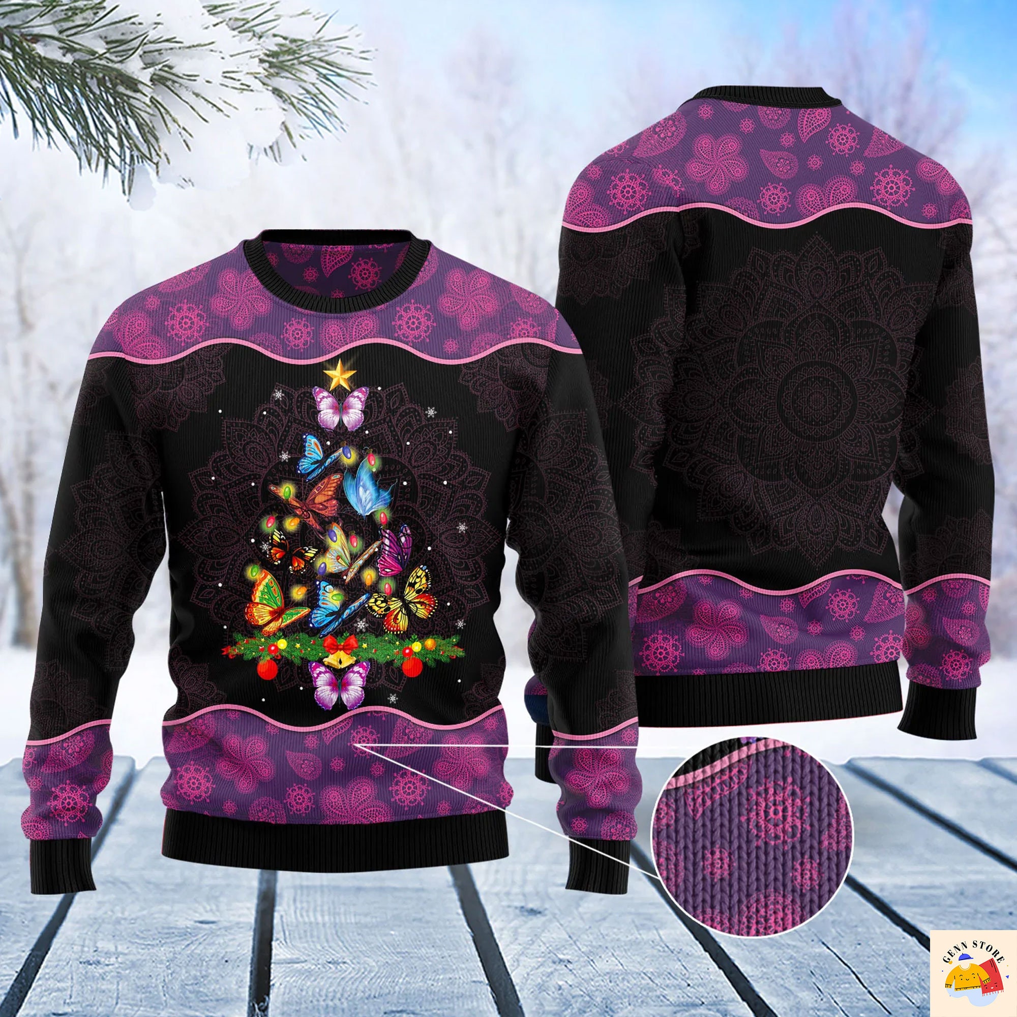Butterfly Christmas Tree Ugly Christmas Sweater