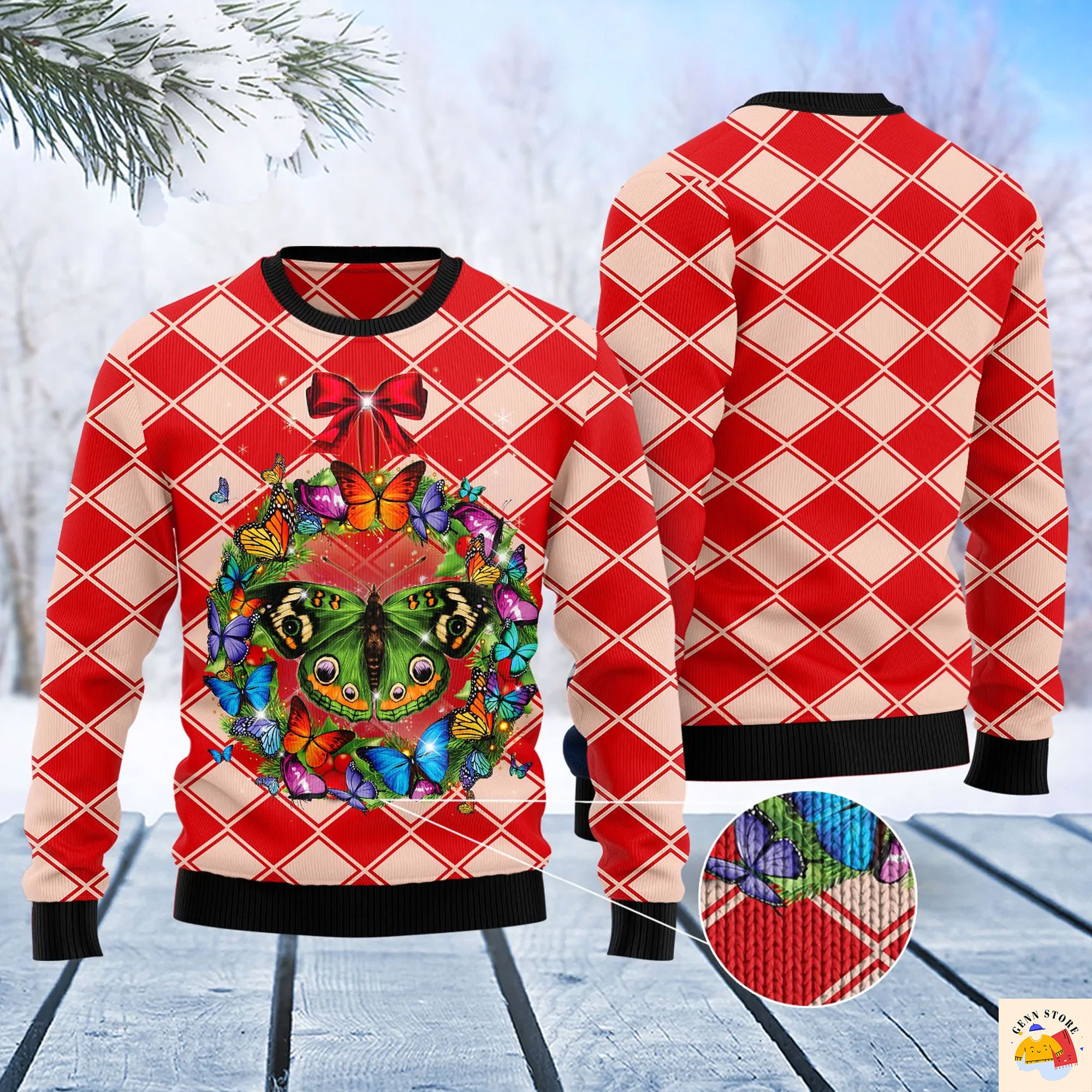 Butterfly Wreath Ugly Christmas Sweater