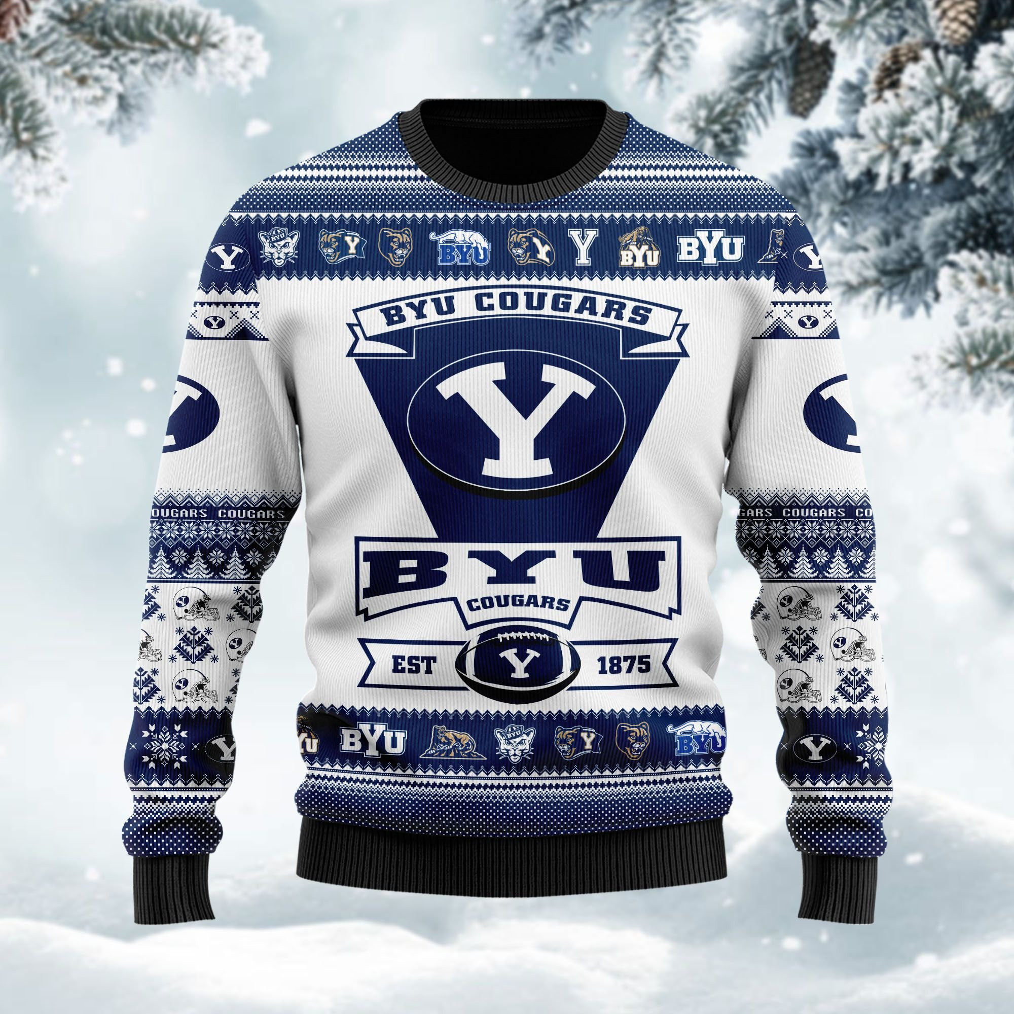 Byu Cougars Football Team Logo Custom Name Personalized Ugly Christmas Sweater Perfect Holiday Gift - Image 3