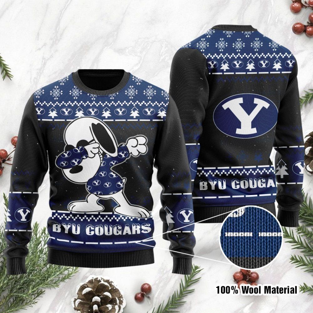 BYU Cougars Snoopy Dabbing Ugly Christmas Sweater Holiday Party Men Women Full Plus Size