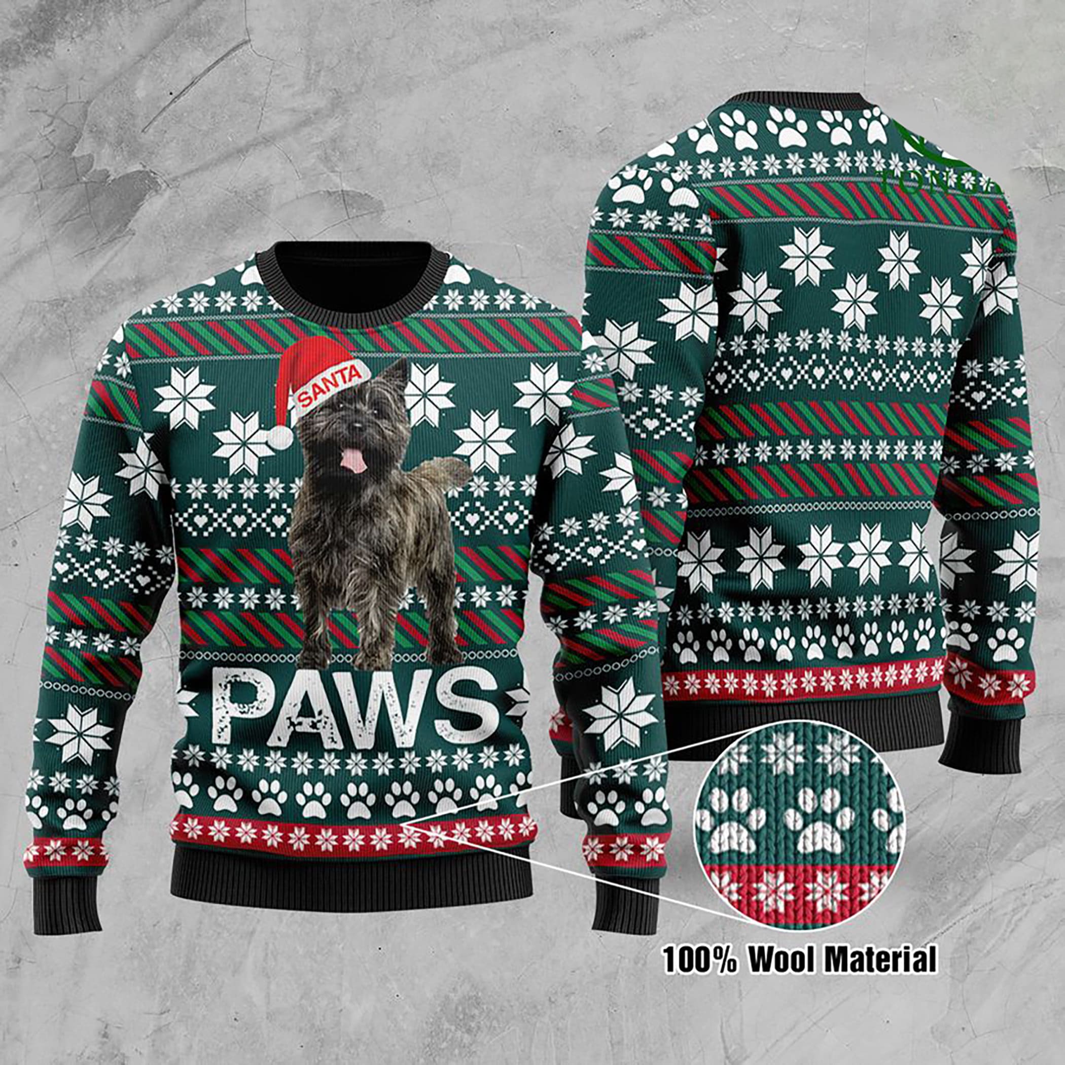 Cairn Terrier Santa Printed Christmas Ugly Christmas Sweater