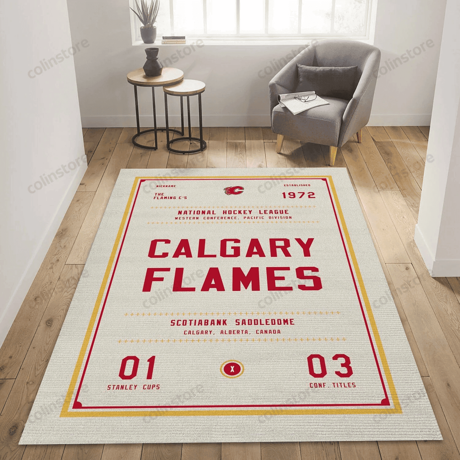 Calgary Flames Rectangle Area Rug – Full Print Carpet For Living Room & Bedroom Home Decor