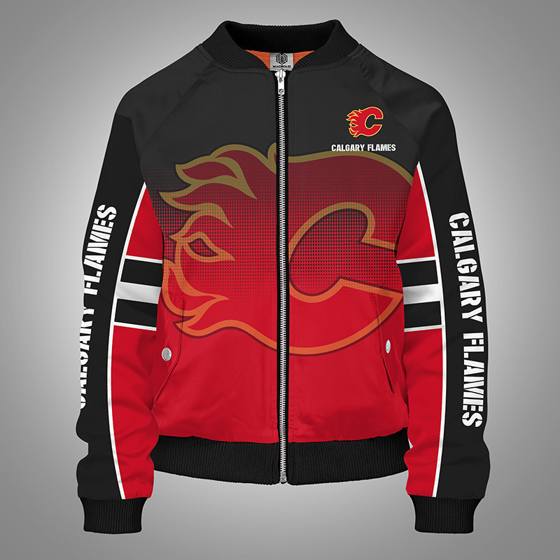Calgary Flames Red Black Bomber Jacket | NHL Team Jacket for Men & Women | Hockey Fan Gift