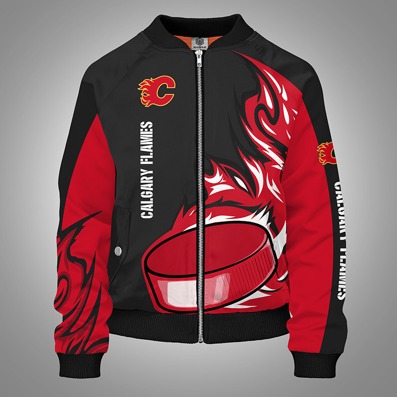 Calgary Flames Red Black Bomber Jacket | NHL Team Jacket for Men & Women | Hockey Fan Gift