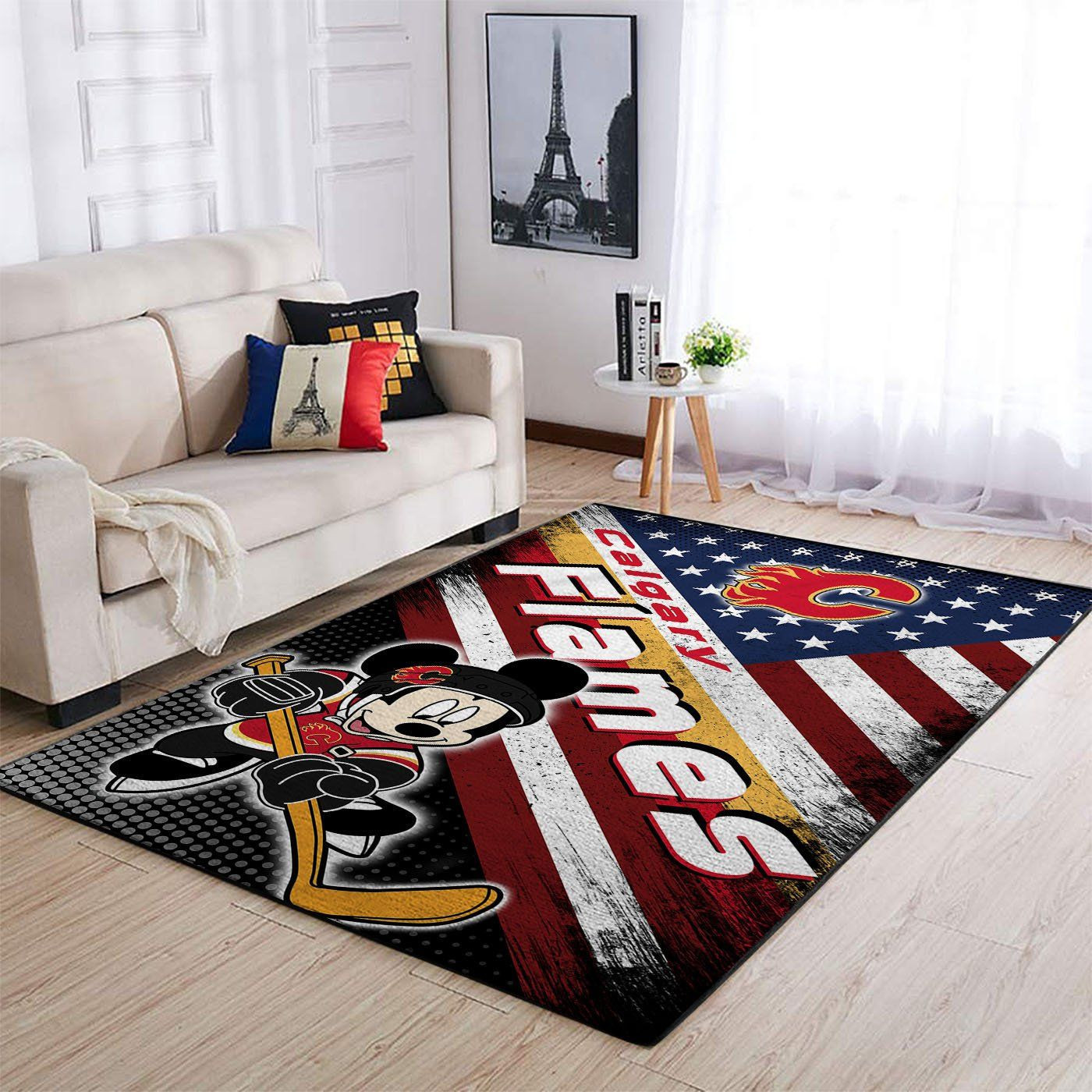 Calgary Flames Team Logo Mickey Us Rectangle Area Rug – Full Print Carpet For Living Room & Bedroom Home Decor