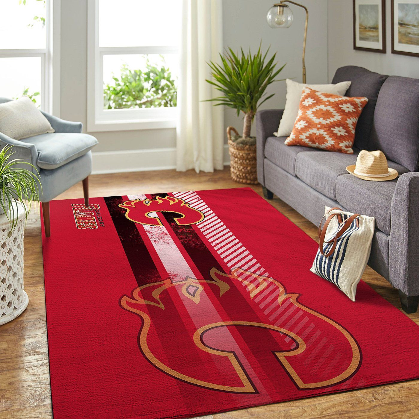 Calgary Flames Team Logo Nice Gift Rectangle Area Rug – Full Print Carpet For Living Room & Bedroom Home Decor