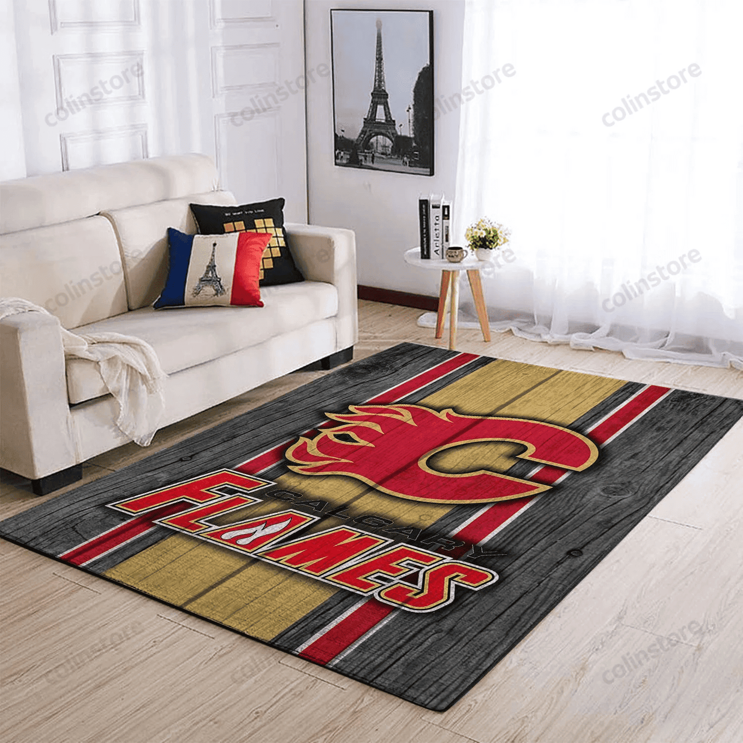 Calgary Flames Team Logo Rectangle Area Rug – Full Print Carpet For Living Room & Bedroom Home Decor