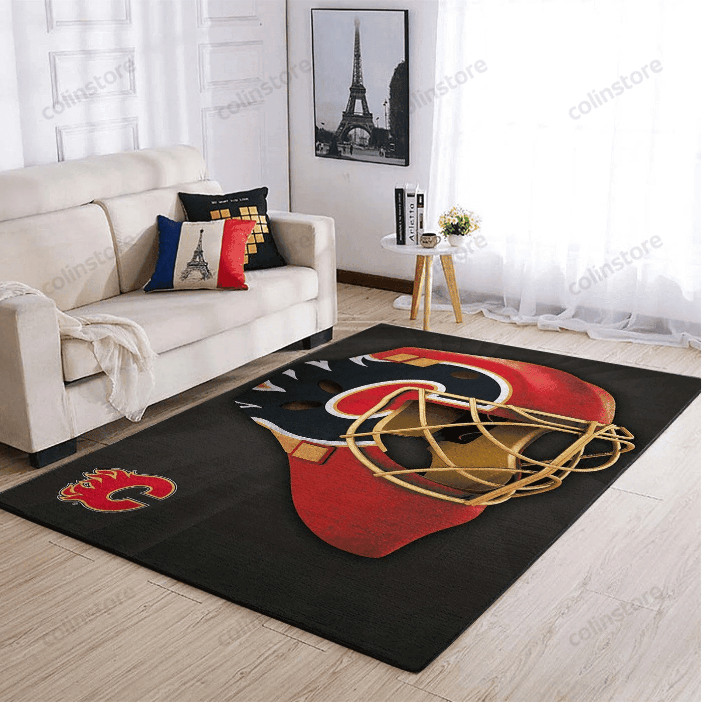 Calgary Flames Team Logo Rectangle Area Rug – Full Print Carpet For Living Room & Bedroom Home Decor