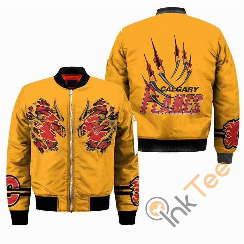 Calgary Flames Yellow Claws Monster Bomber Jacket | NHL Team Jacket for Men & Women | Hockey Fan Gift