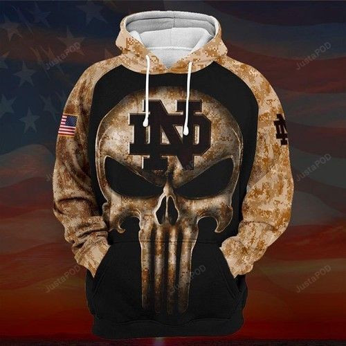 Camouflage Skull Notre Dame Fighting Irish American Flag 3D All Over Print Hoodie & Zip Hoodie