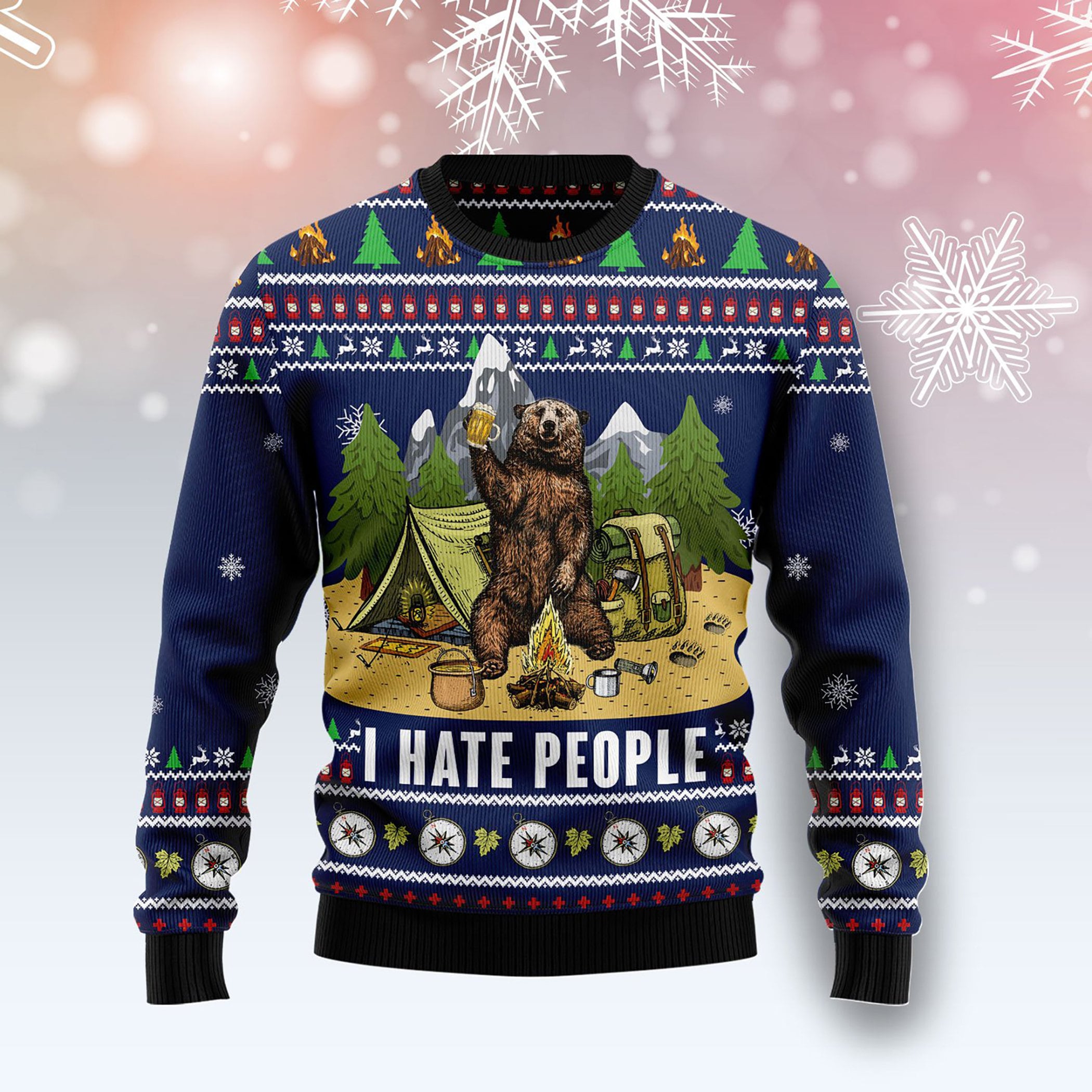 Camping Bear I Hate People Ugly Christmas Sweater