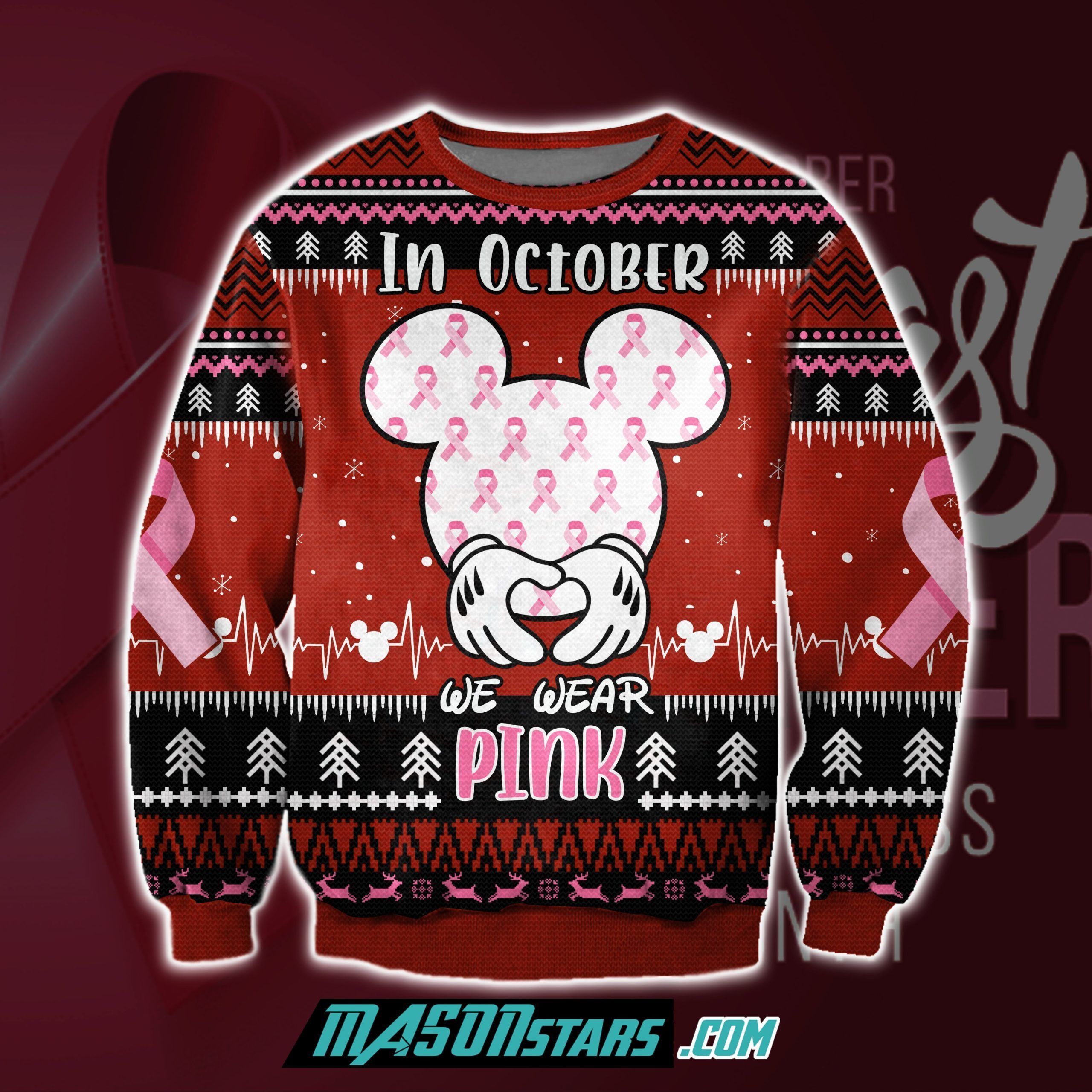 Cancer We Wear Pink 3D Print Ugly Christmas Sweater