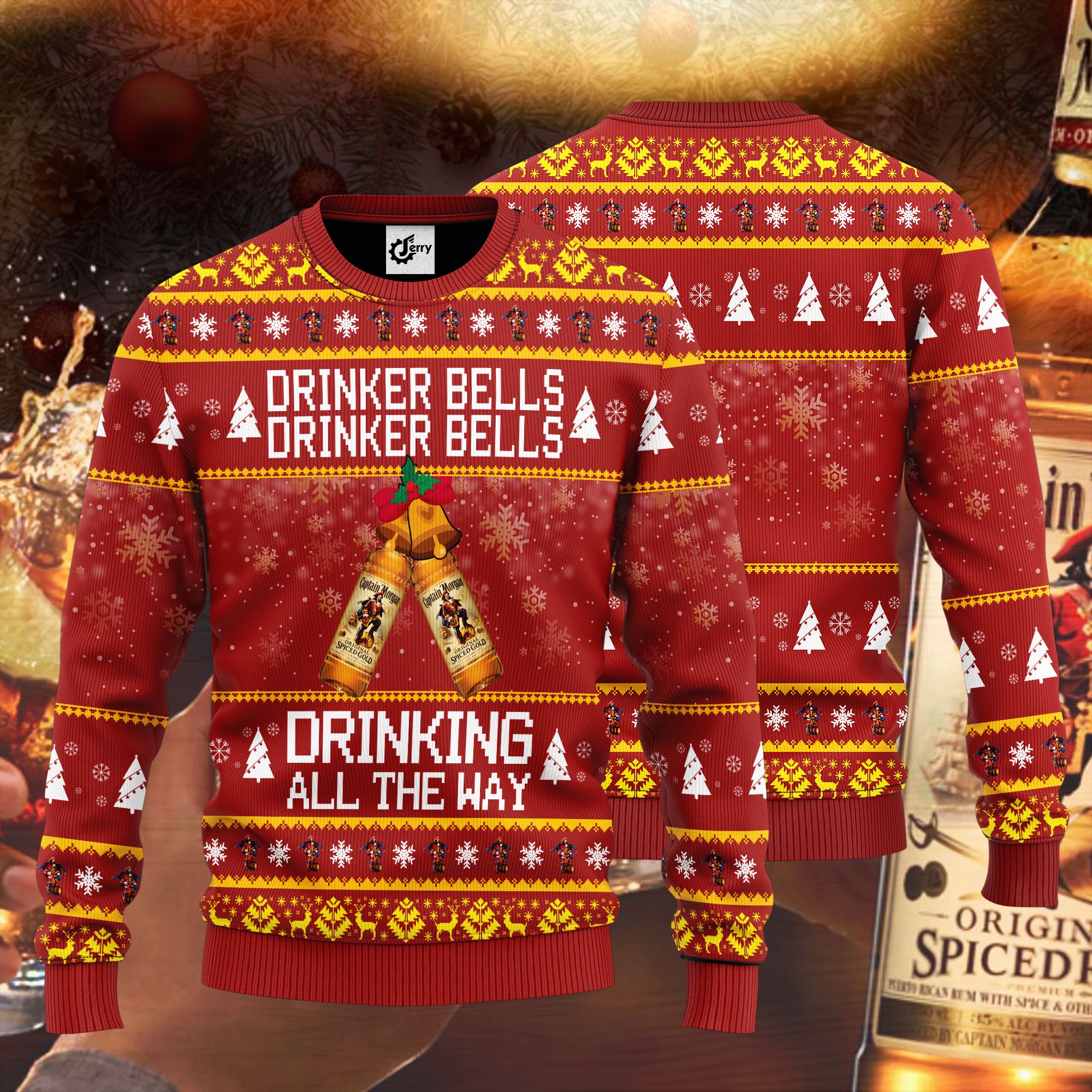Captain Morgan Drinker Bells Drinker Bells Drinking All The Way Ugly Christmas Sweater