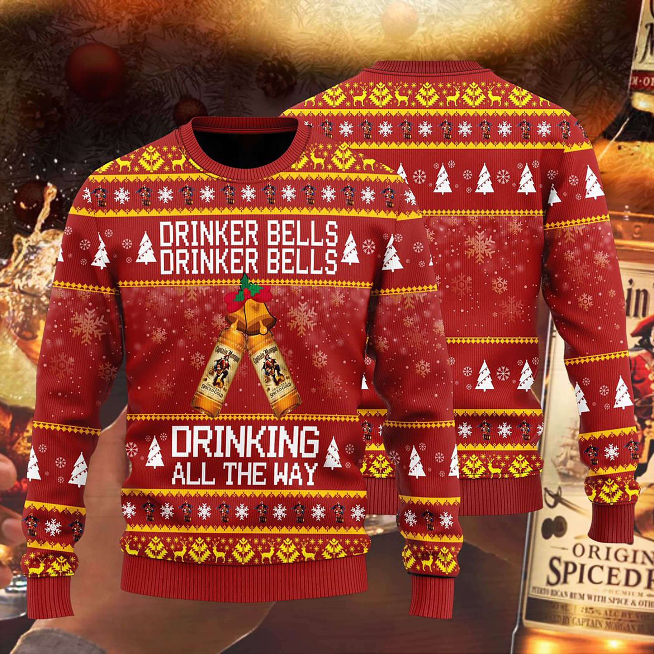 Captain Morgan Drinker Bells Drinker Bells Drinking Ugly Christmas Sweater