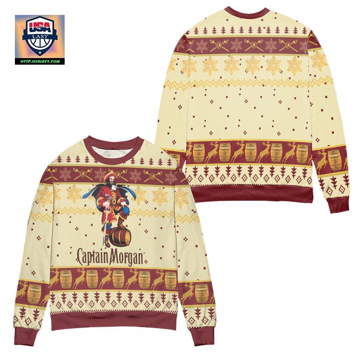 Captain Morgan Logo Christmas Pattern Ugly Christmas Sweater Red Beige
