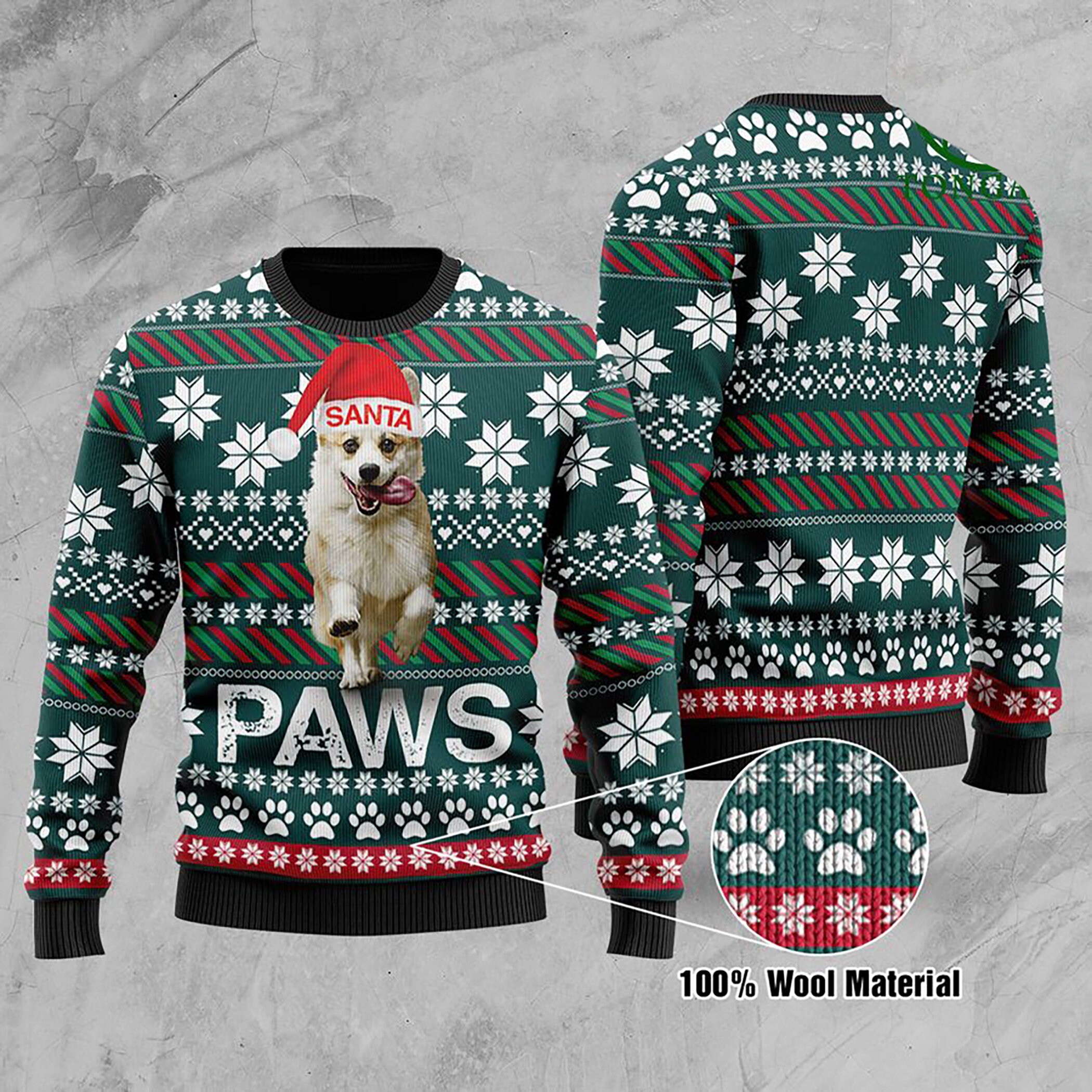 Cardigan Welsh Corgi Santa Printed Christmas Ugly Christmas Sweater