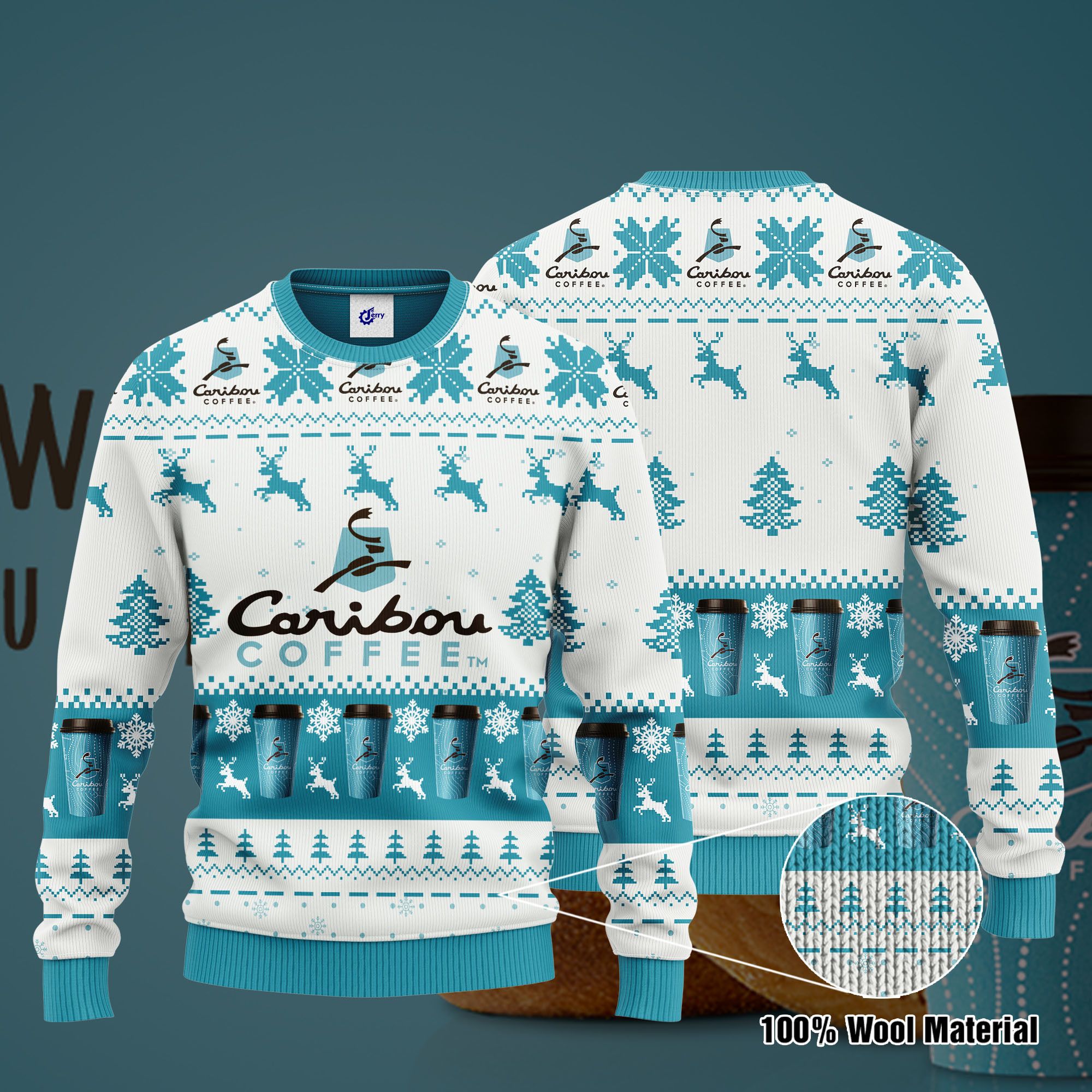 Caribou Coffee 3D Print Ugly Christmas Sweater, Hoodie, Zip Hoodie, Bomber Jacket