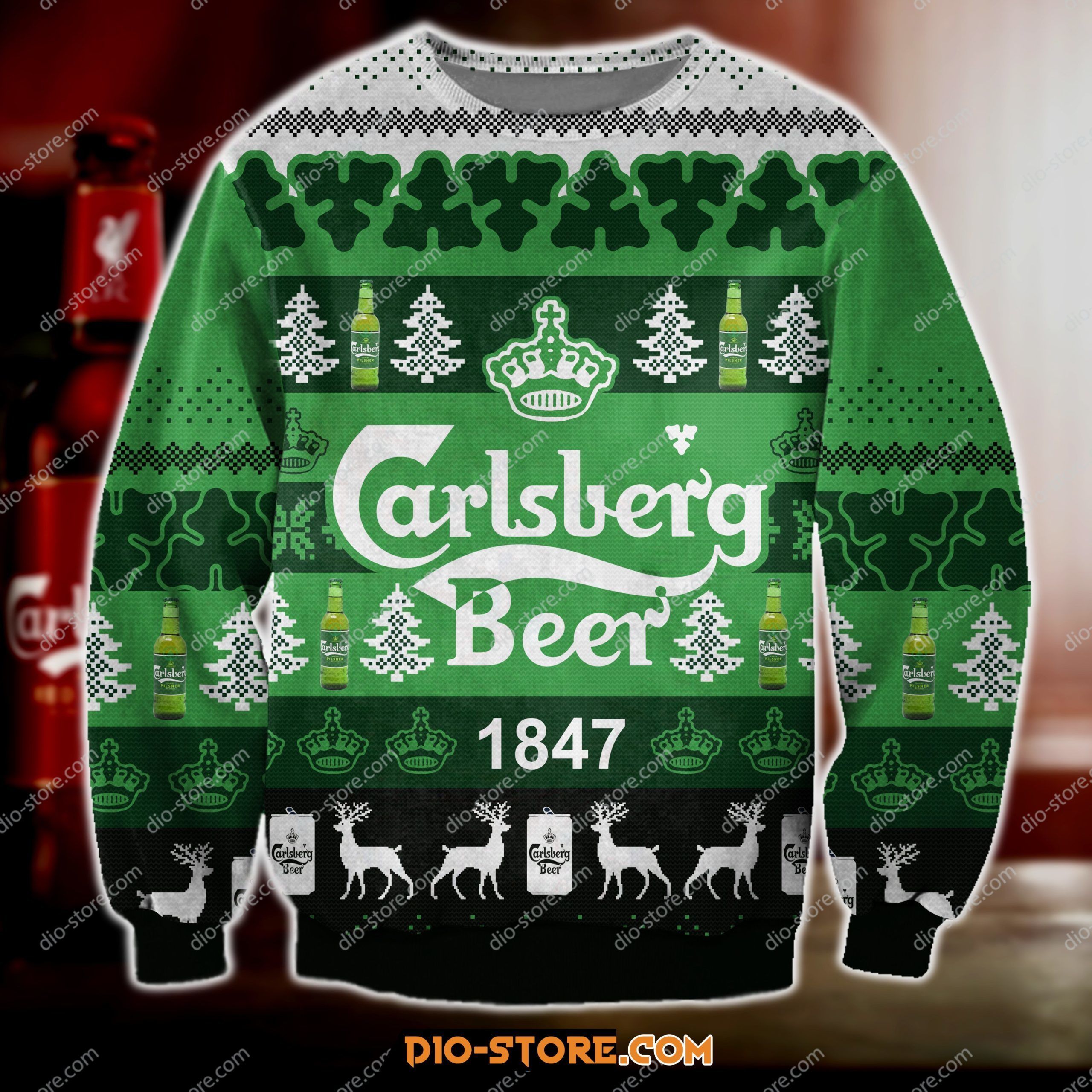 Carlsberg Beer Knitting Pattern 3D Print Ugly Christmas Sweater