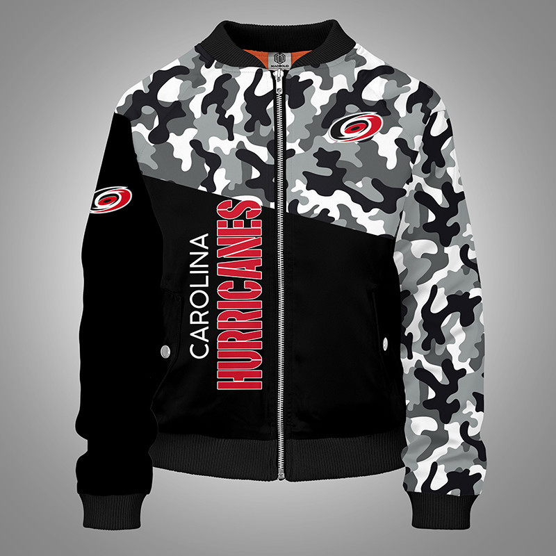 Carolina Hurricanes Camo Black Bomber Jacket | NHL Team Jacket for Men & Women | Hockey Fan Gift