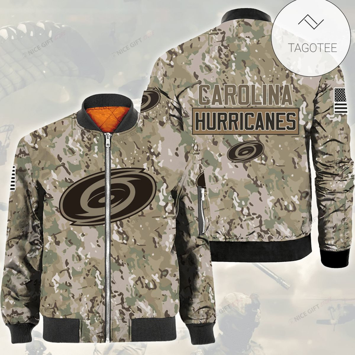 Carolina Hurricanes Camo Bomber Jacket | NHL Team Jacket for Men & Women | Hockey Fan Gift