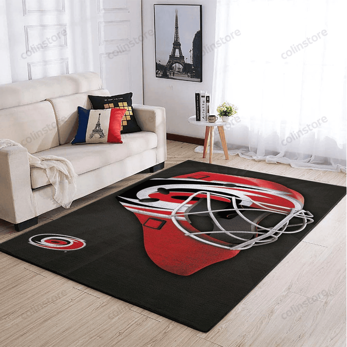 Carolina Hurricanes Team Logo Mask Rectangle Area Rug – Full Print Carpet For Living Room & Bedroom Home Decor