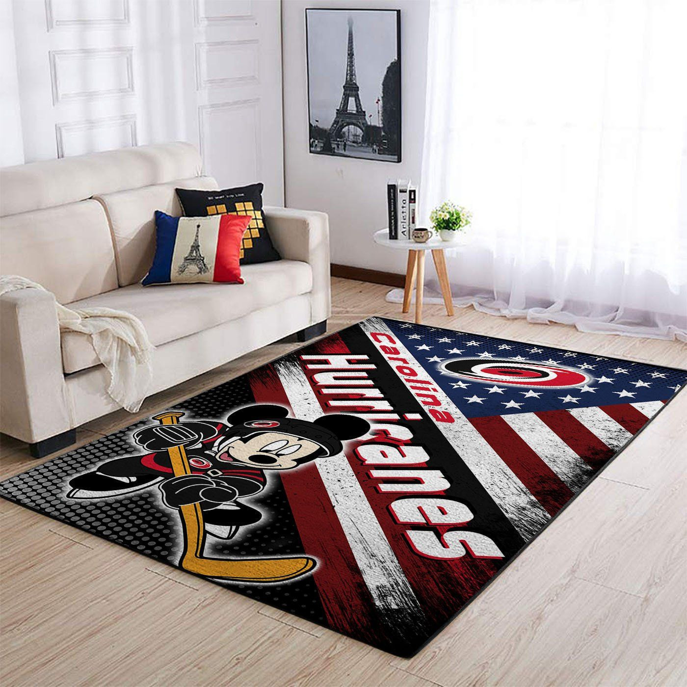 Carolina Hurricanes Team Logo Mickey Us Rectangle Area Rug – Full Print Carpet For Living Room & Bedroom Home Decor