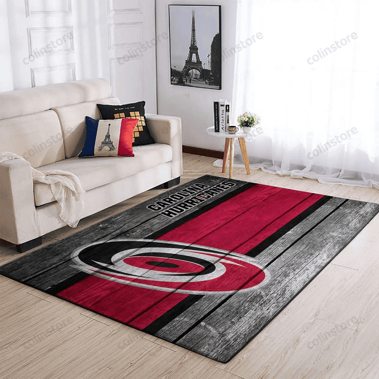 Carolina Hurricanes Team Logo Wooden Rectangle Area Rug – Full Print Carpet For Living Room & Bedroom Home Decor