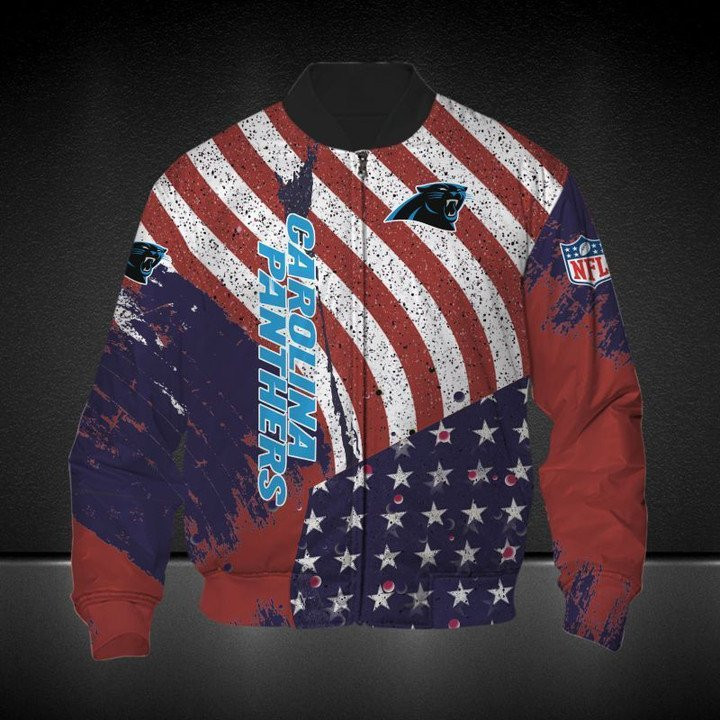 Carolina Panthers American Flag Bomber Jacket | NFL Team Jacket for Men & Women | Football Fan Gift