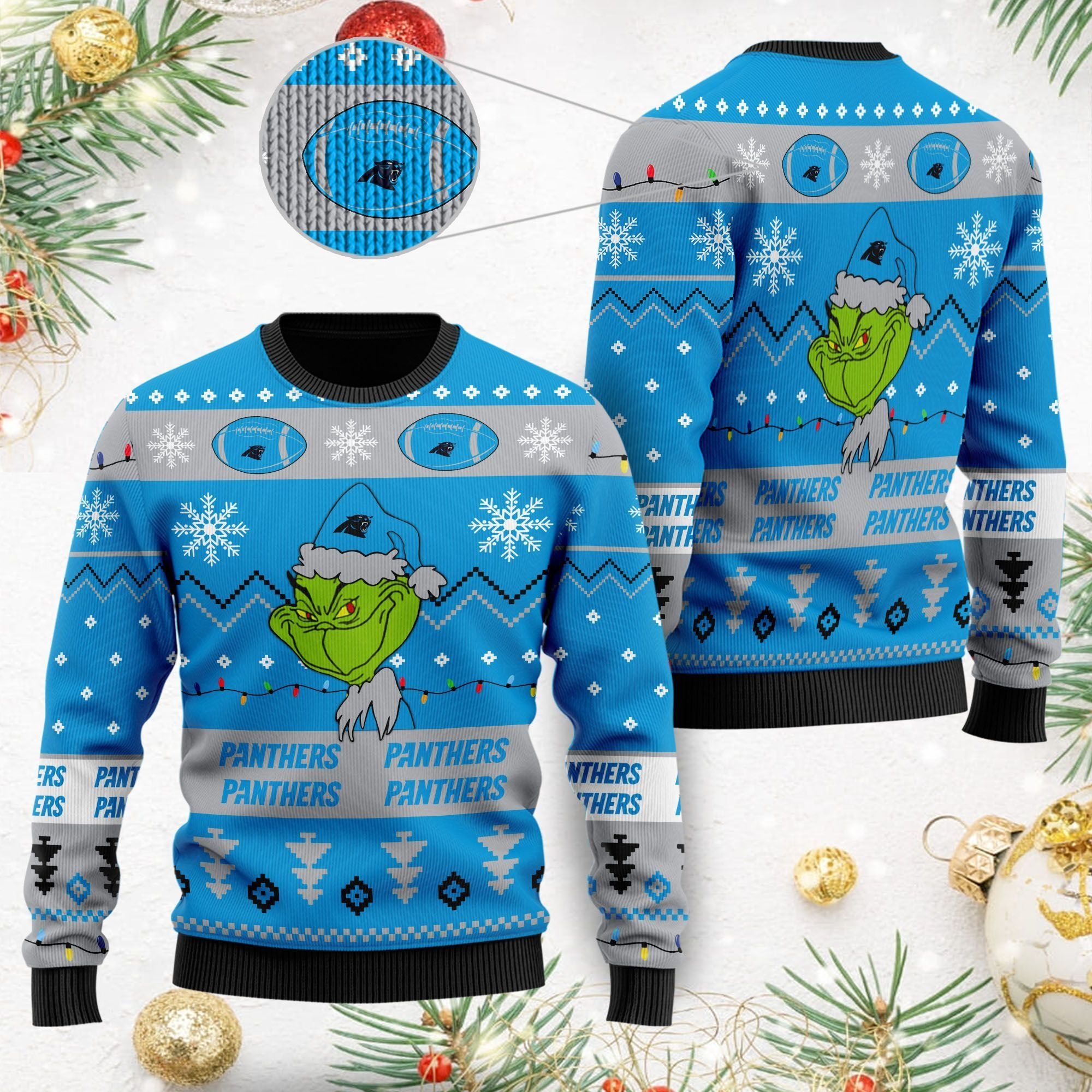 Carolina Panthers American NFL Football Team Logo Cute Grinch 3D Men And Women Ugly Christmas Sweater For Sport Lovers On Christmas Days
