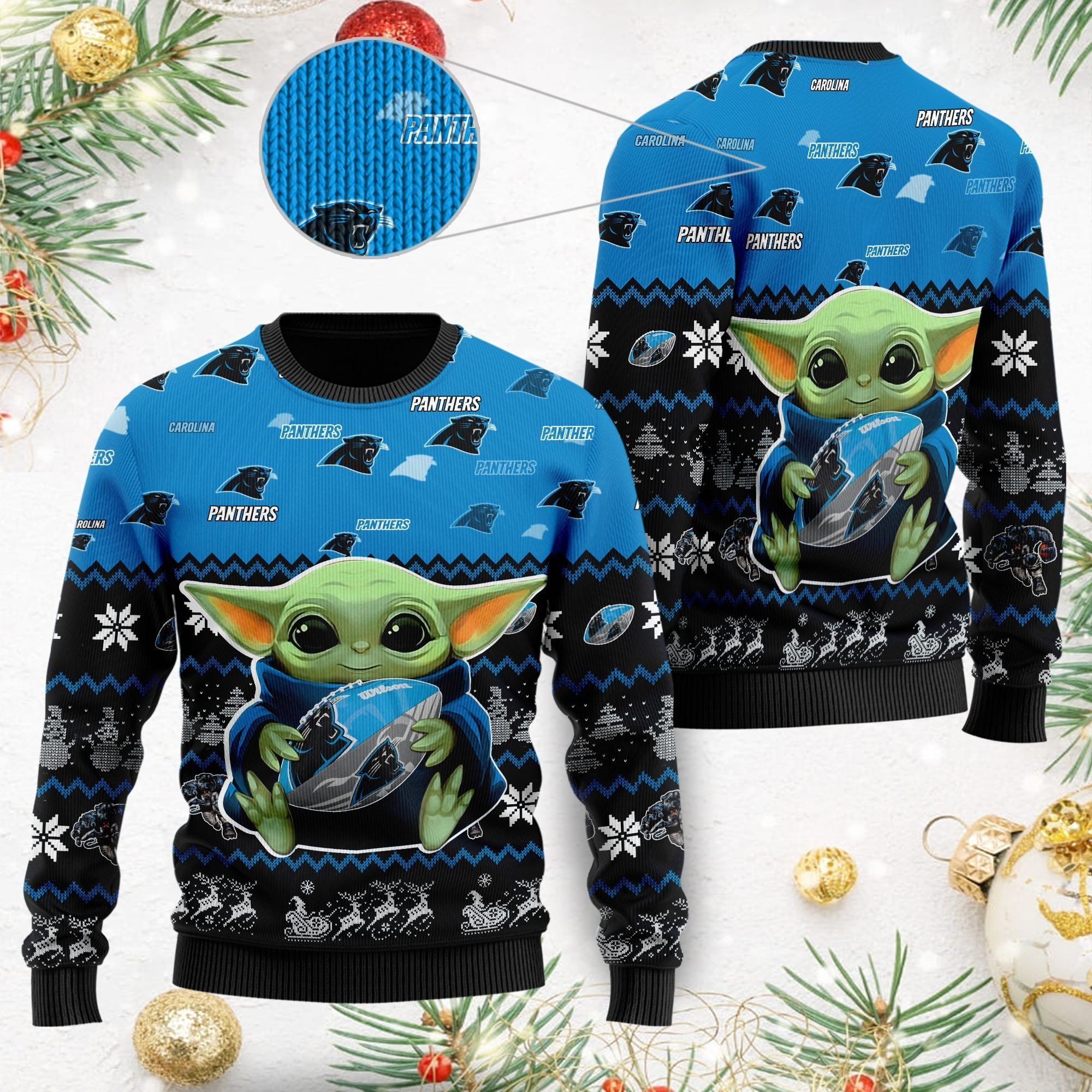 Carolina Panthers Baby Yoda Ugly Christmas Sweater For American Football Fans