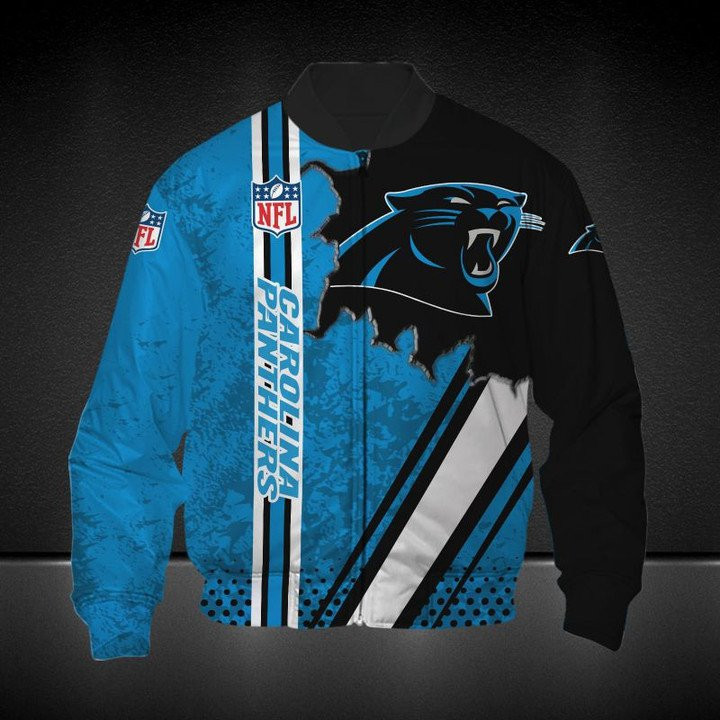 Carolina Panthers Blue Black Bomber Jacket | NFL Team Jacket for Men & Women | Football Fan Gift
