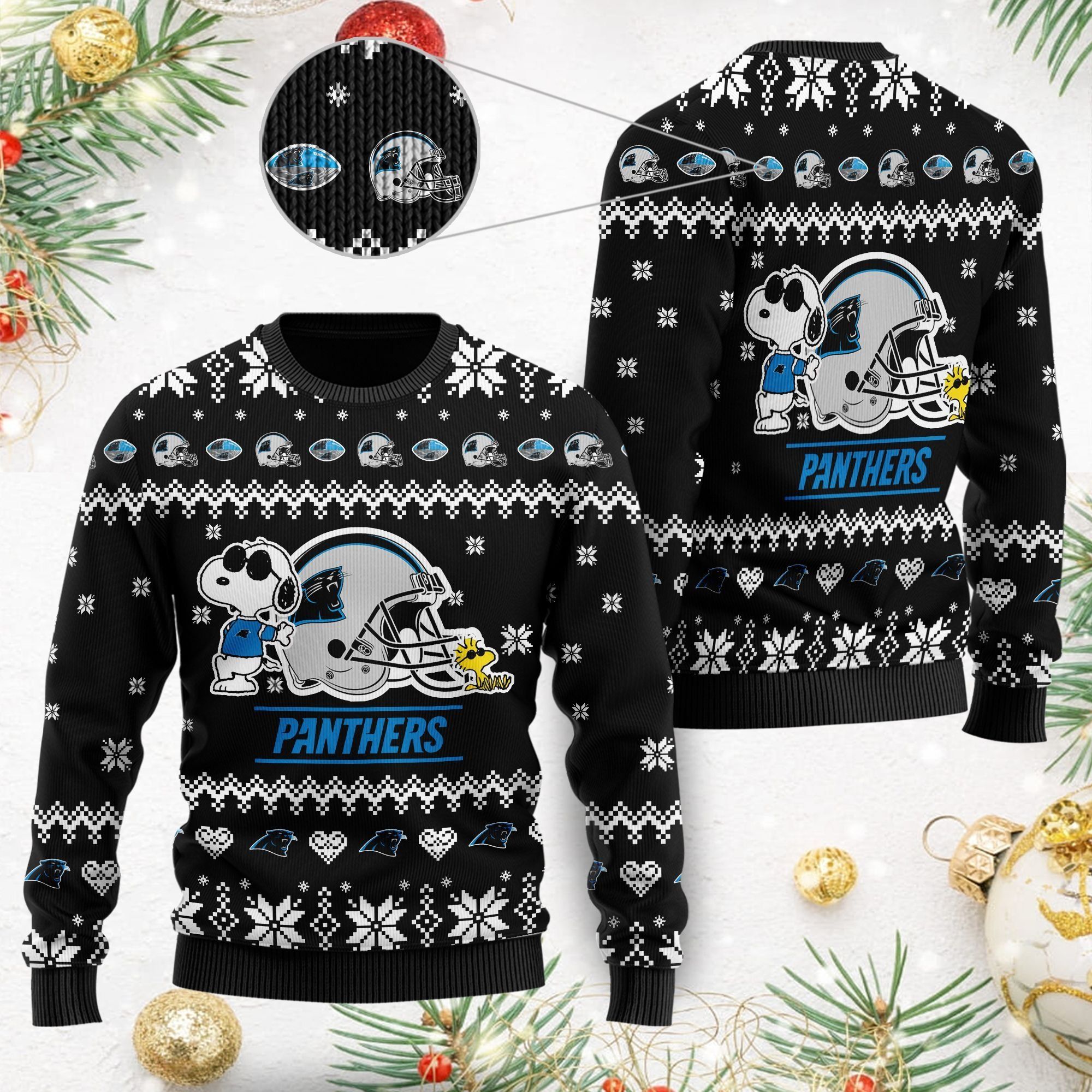 Carolina Panthers Cute The Snoopy Show Football Helmet 3D All Over Print Ugly Christmas Sweater For American Football Players And Fans On Christmas Days