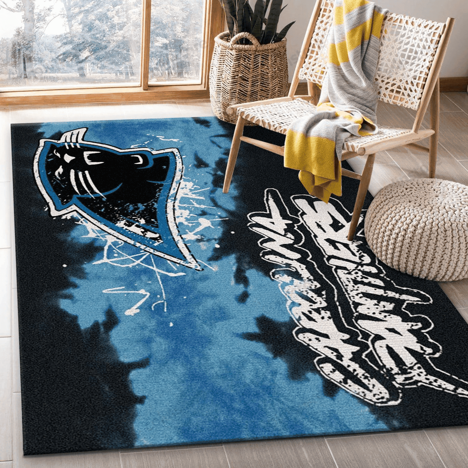 Carolina Panthers Fade Rug Team Rectangle Area Rug – Full Print Carpet For Living Room & Bedroom Home Decor