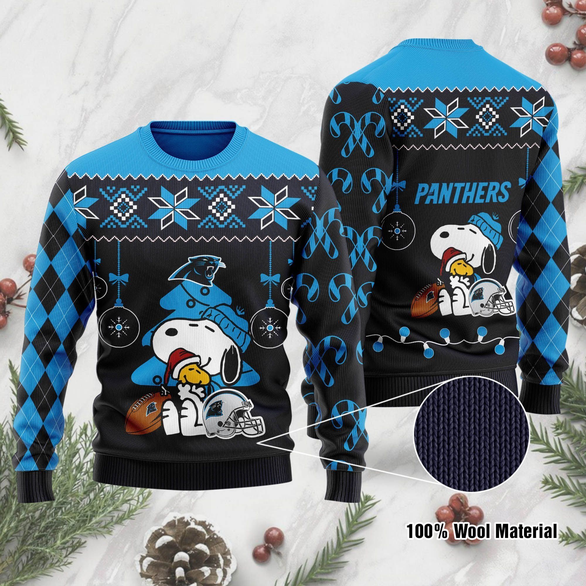 Carolina Panthers Funny Charlie Brown Peanuts Snoopy Ugly Christmas Sweater Holiday Party Men Women Plus Size