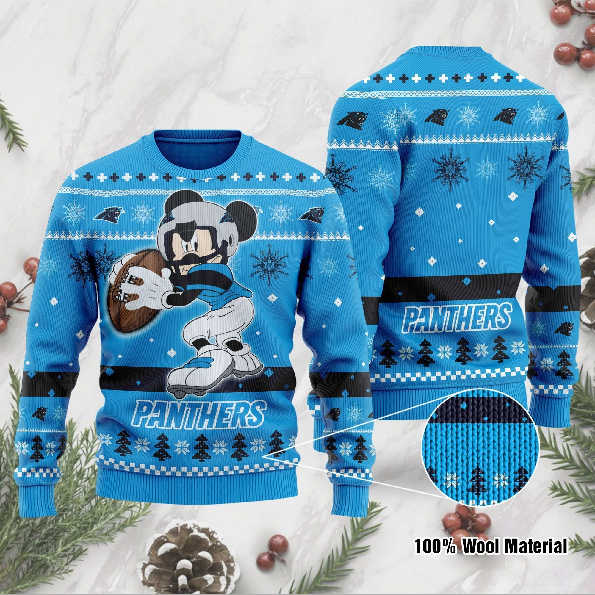 Carolina Panthers Mickey Mouse Funny Ugly Christmas Sweater Holiday Xmas Party Men Women Plus Size