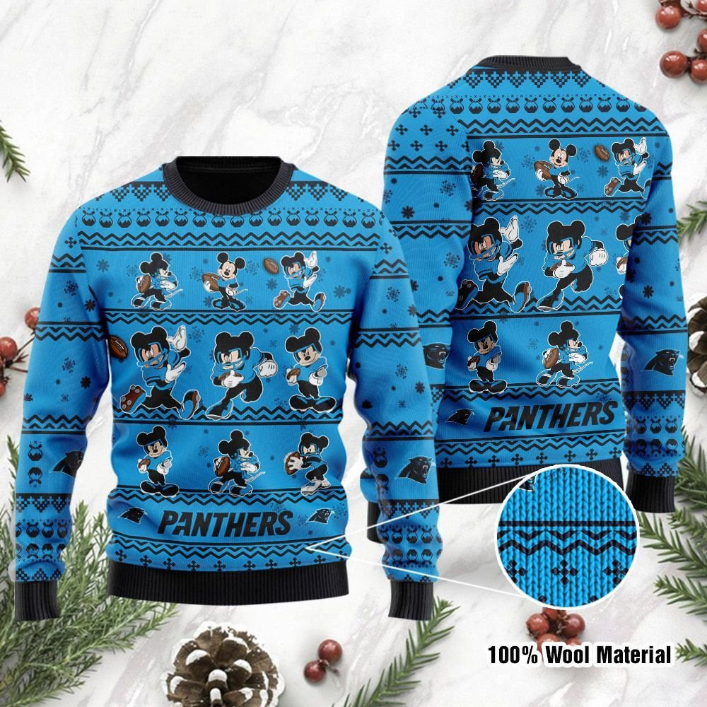 Carolina Panthers Mickey Mouse Holiday Party Ugly Christmas Sweater, Perfect Holiday Gift