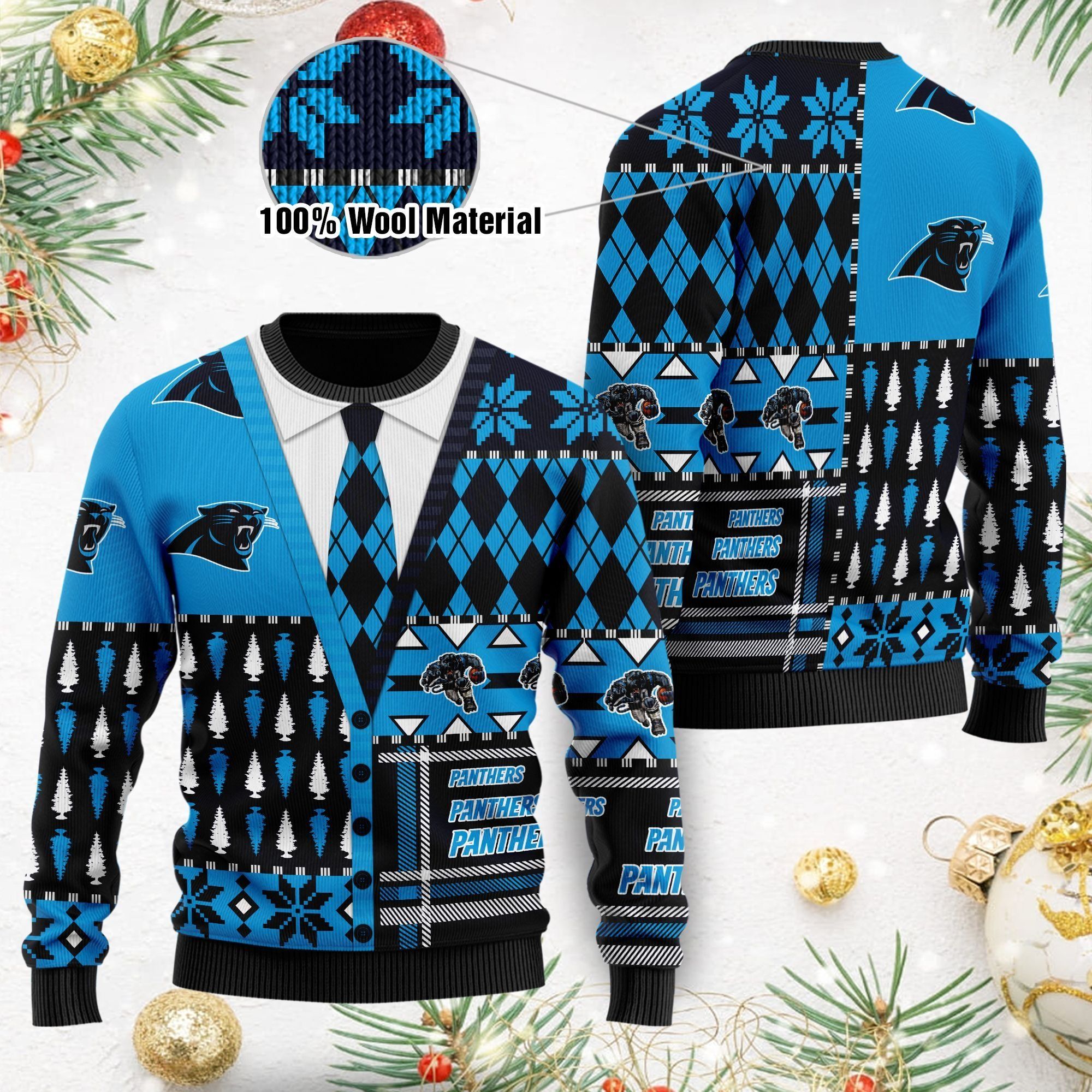 Carolina Panthers NFL American Football Team Cardigan Style 3D Men And Women Ugly Christmas Sweater For Sport Lovers On Christmas Days