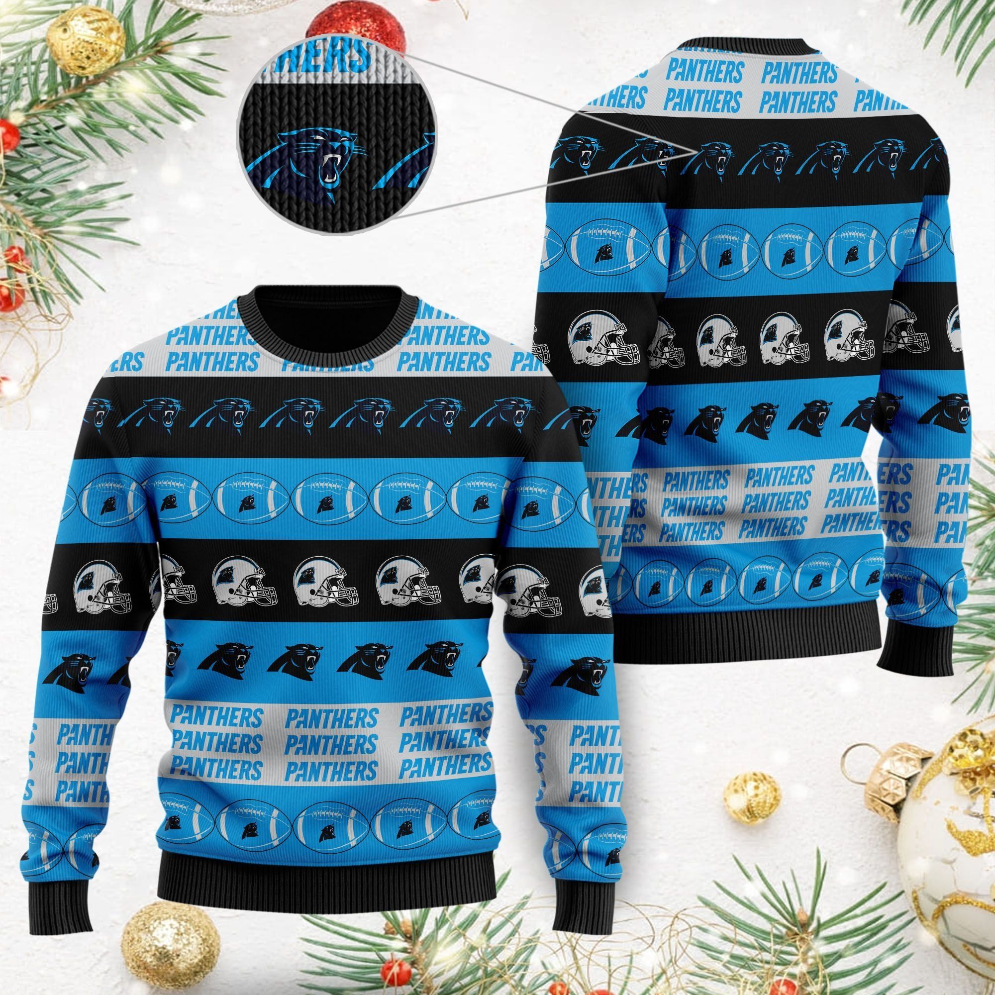 Carolina Panthers NFL American Football Team Logo Helmet Symbols Men Women Ugly Christmas Sweater