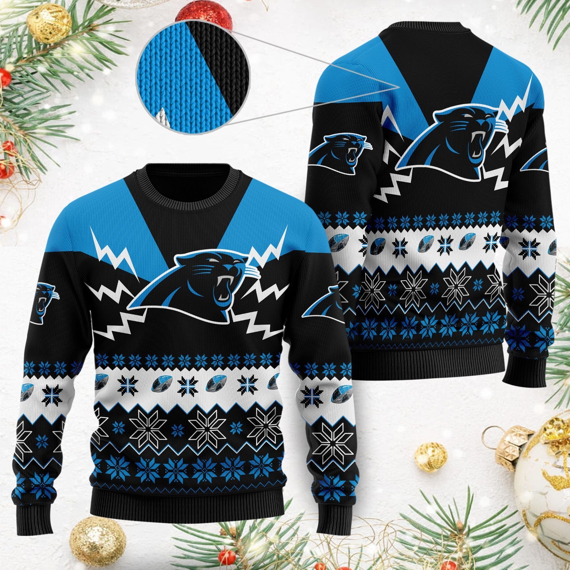 Carolina Panthers NFL Football Team Logo Symbol 3D Ugly Christmas Sweater