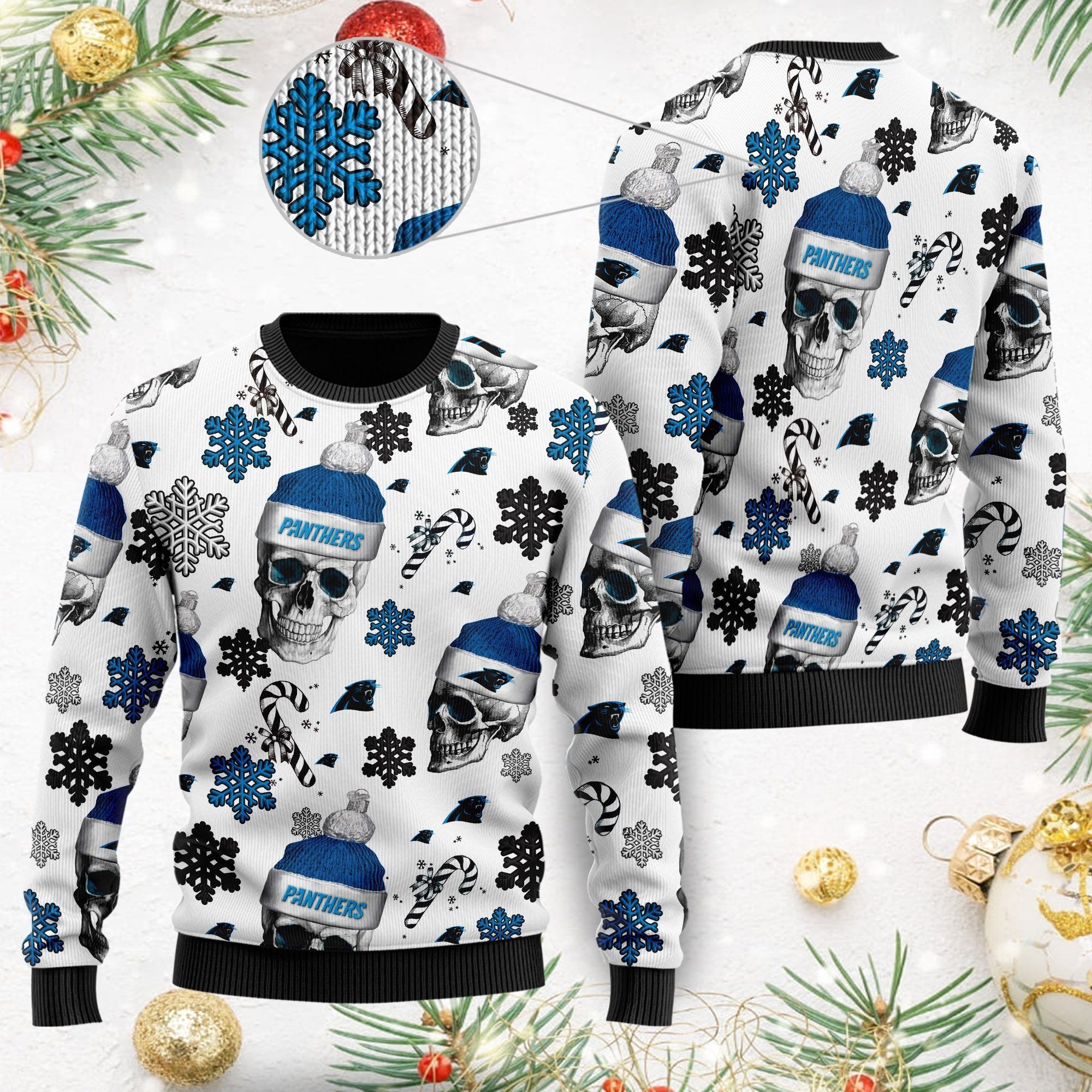 Carolina Panthers NFL Football Team Santa Skulls Ugly Christmas Sweater